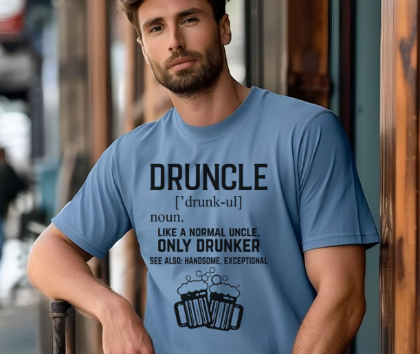 Funny Druncle t-shirt with two beer mugs and retro typography