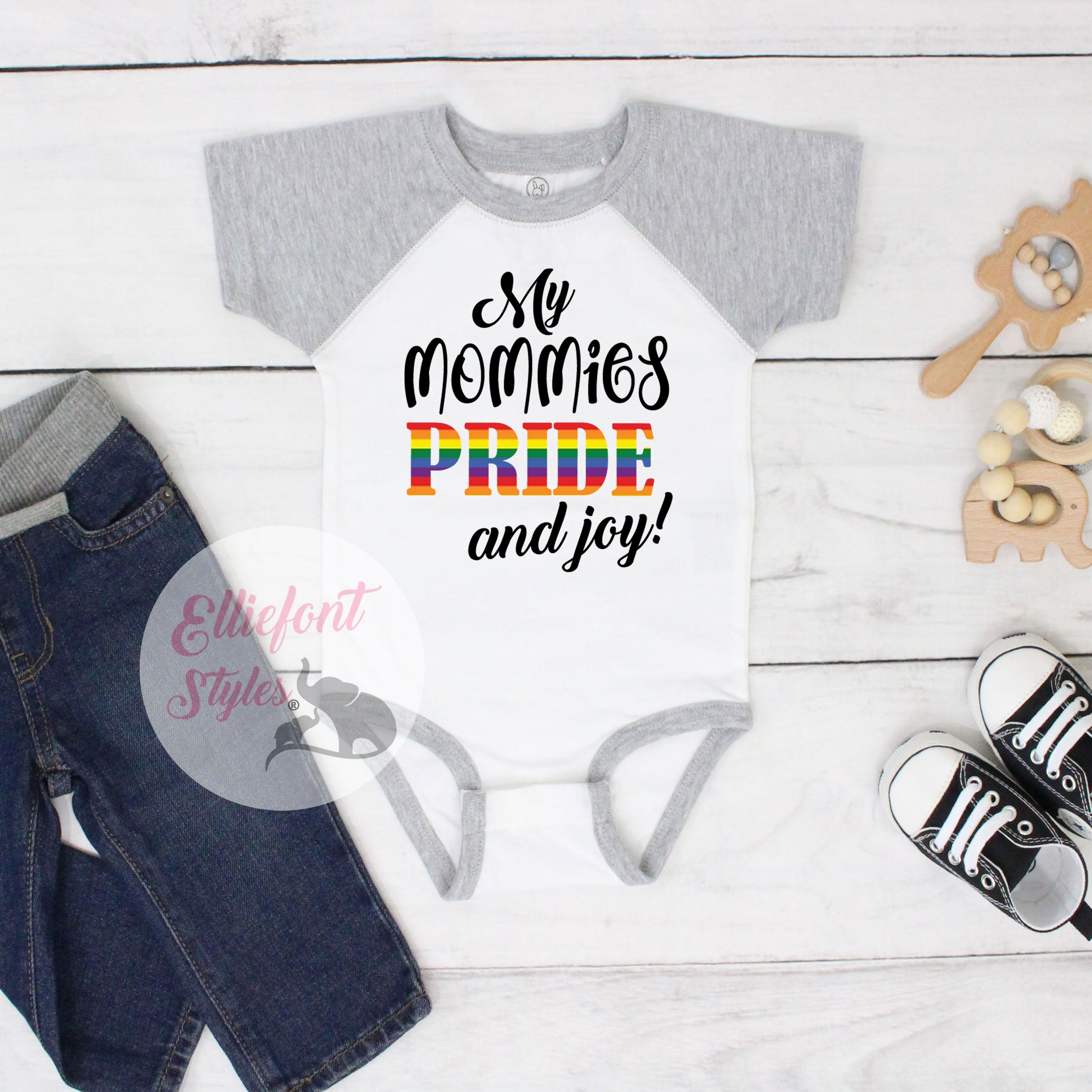 Baby bodysuit gift for gay moms with rainbow pride