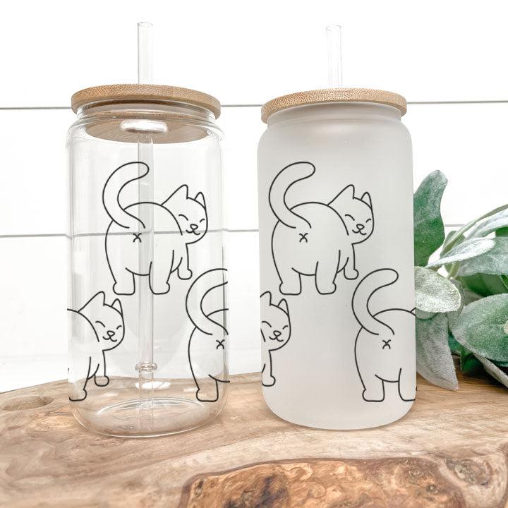 Cat butts tumbler, 16 oz Libby Glass Can, humorous gift for cat owners and feline fans