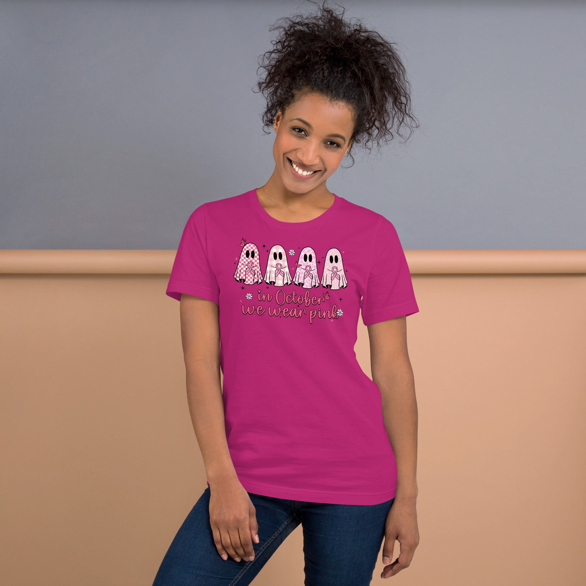 Gift idea October shirt with In October We Wear Pink breast cancer message