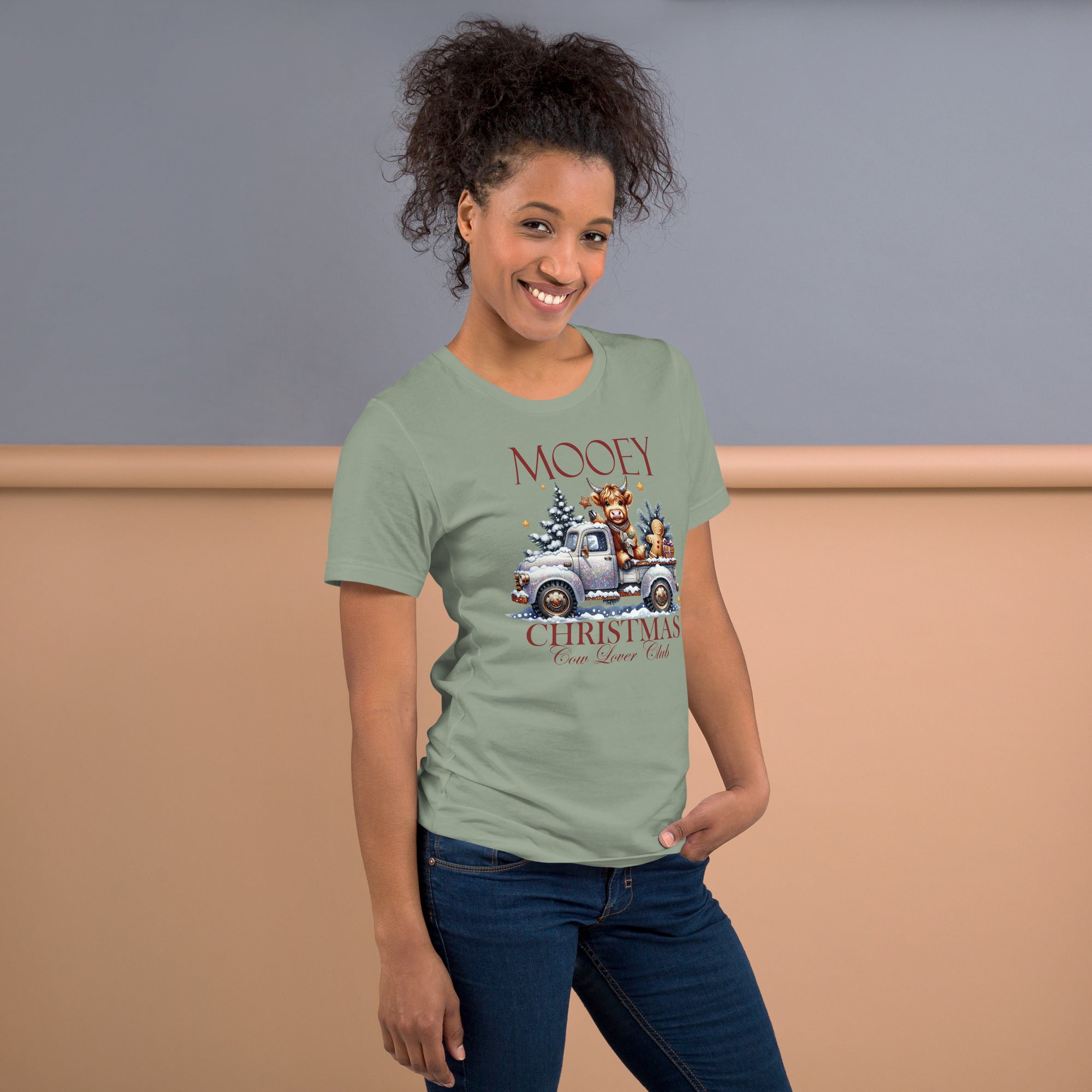 Mooey Christmas Highland cow shirt makes a fun holiday gift idea