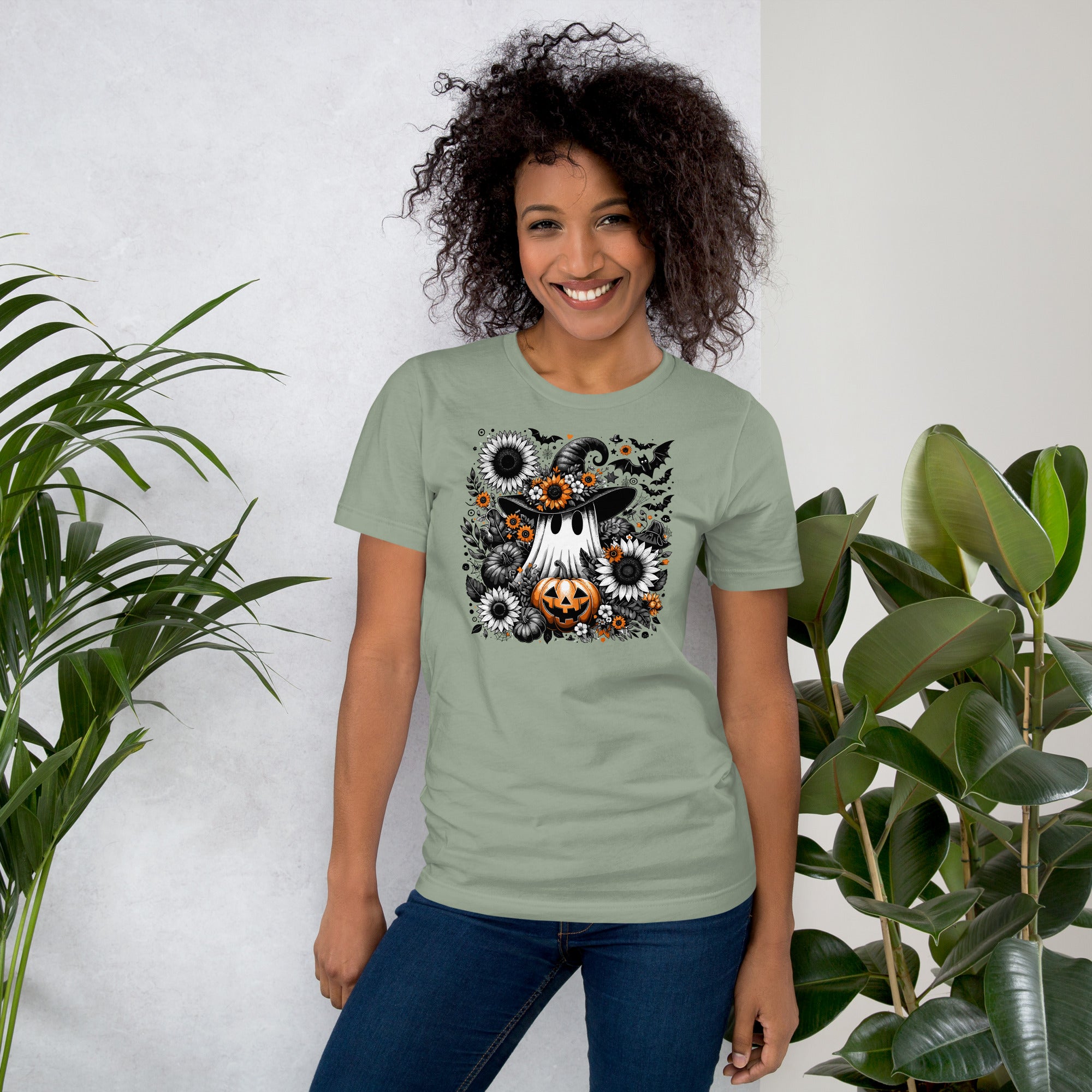 Halloween gift idea sunflower ghost shirt for friends and teachers