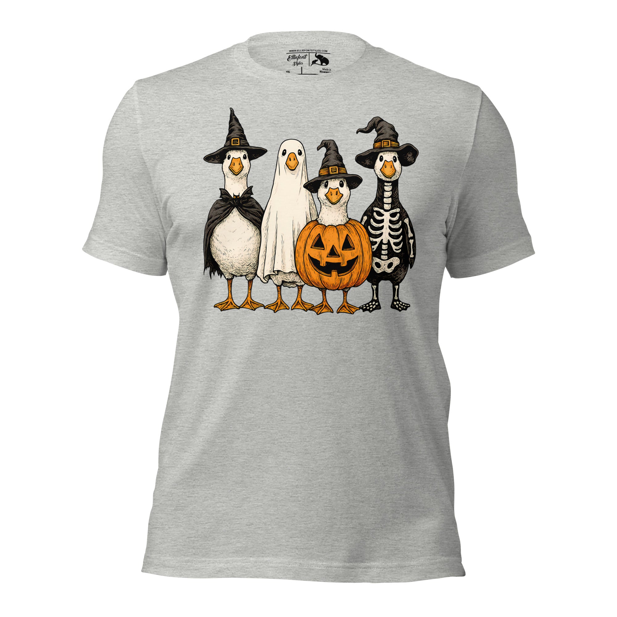 Halloween goose trick or treat t-shirt with playful fall design