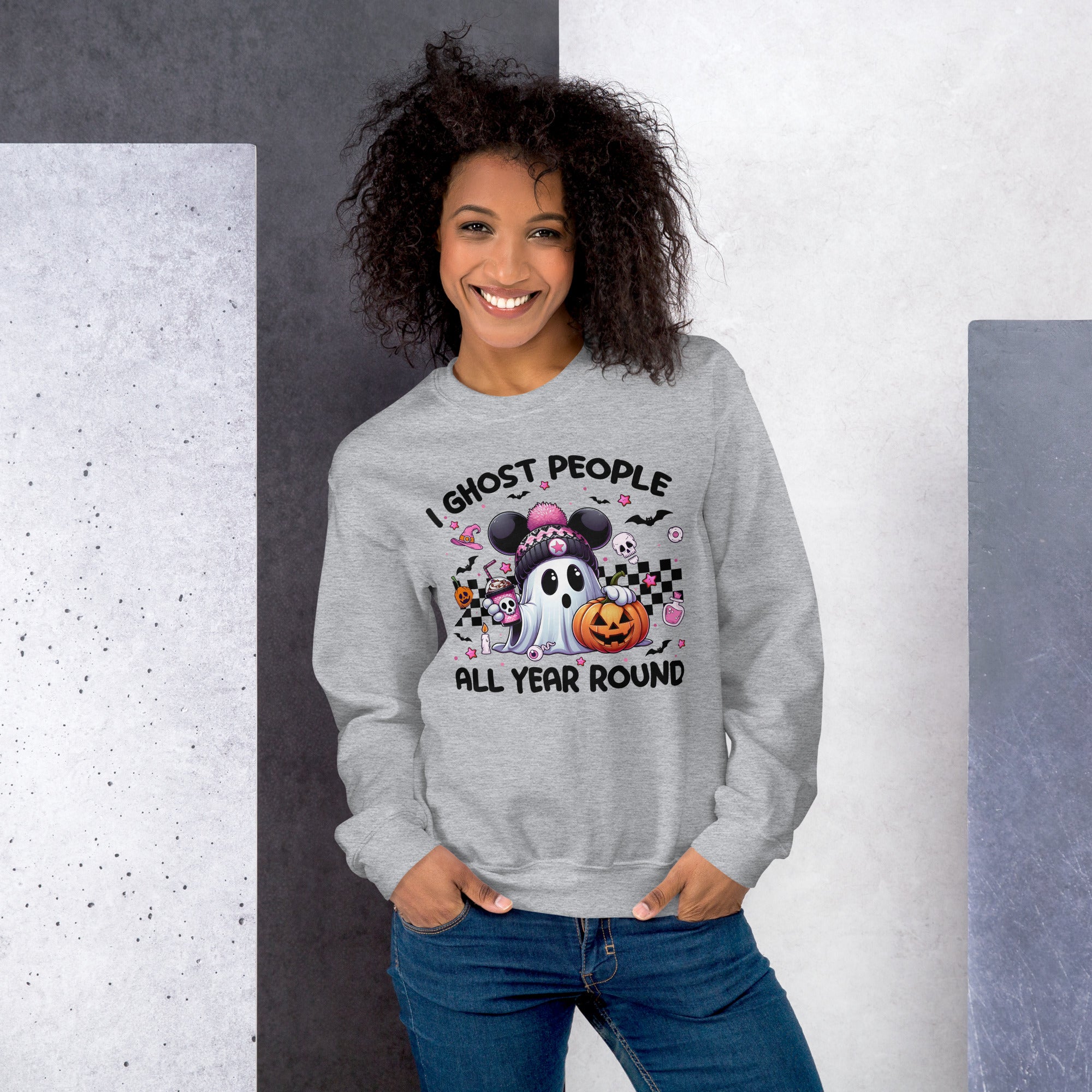 Halloween humor sweatshirt for women with funny ghost saying