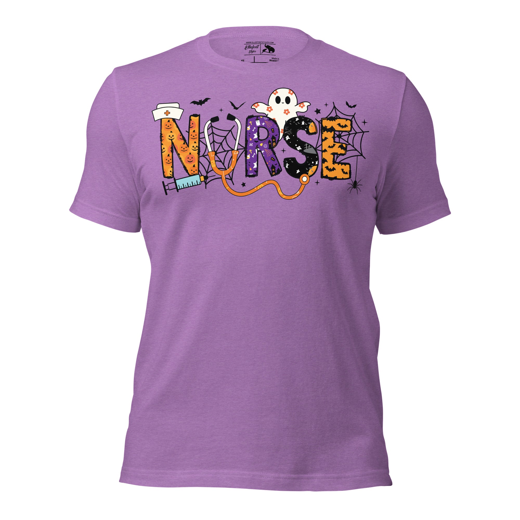 Halloween nurse shirt with doodle-style spooky designs
