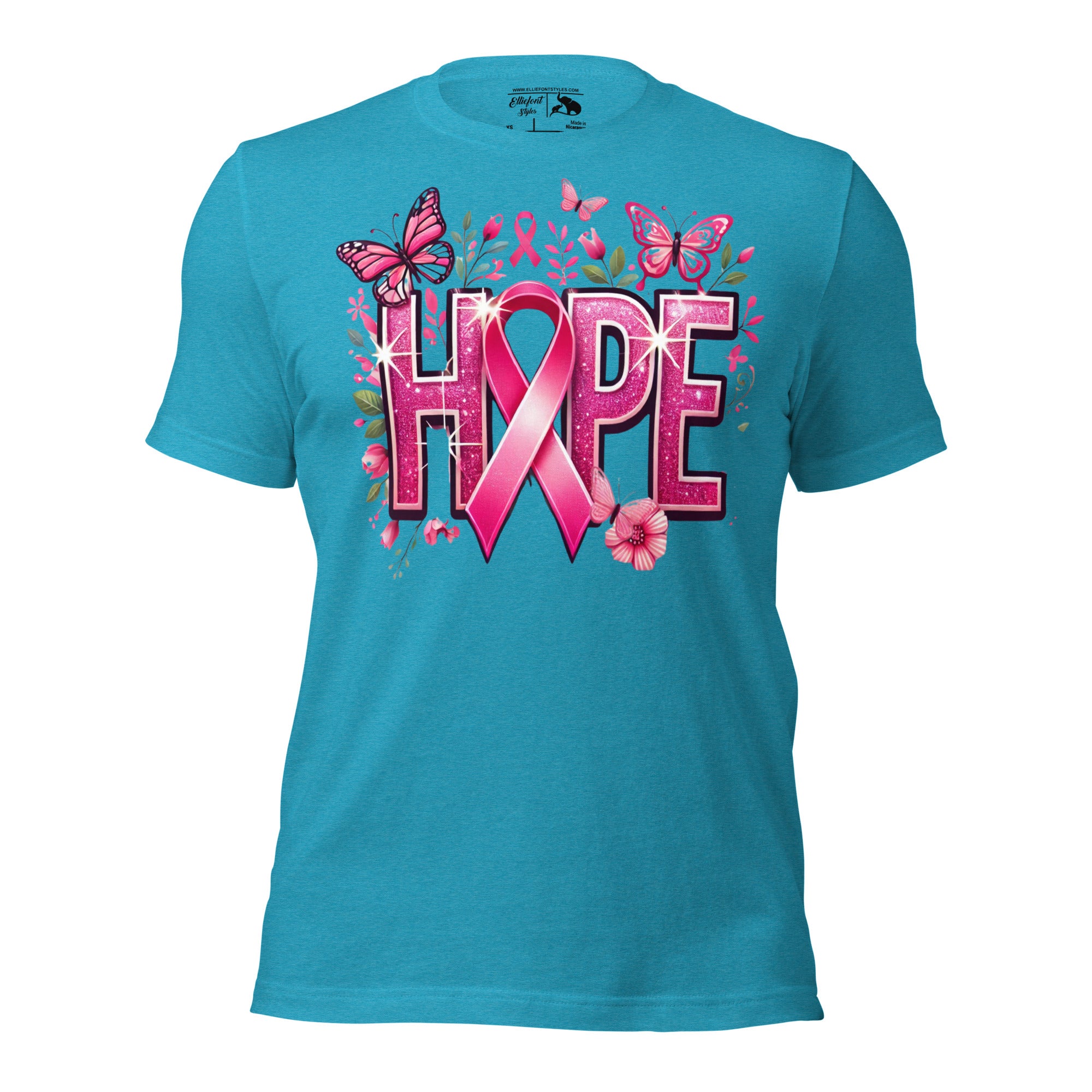Inspirational Hope shirt with pink ribbon and butterfly awareness theme