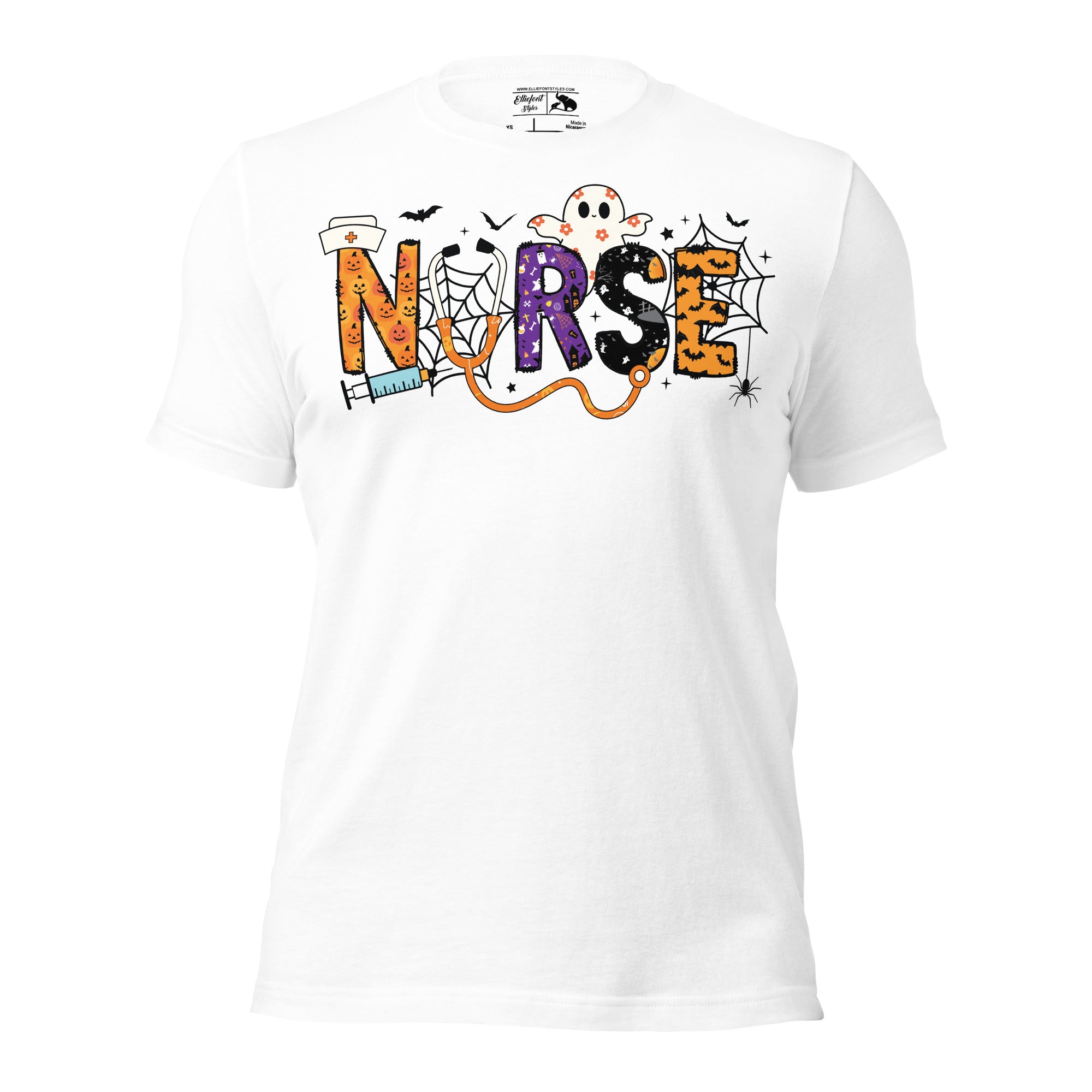 LPN nurse Halloween shirt with doodle design in nurse text