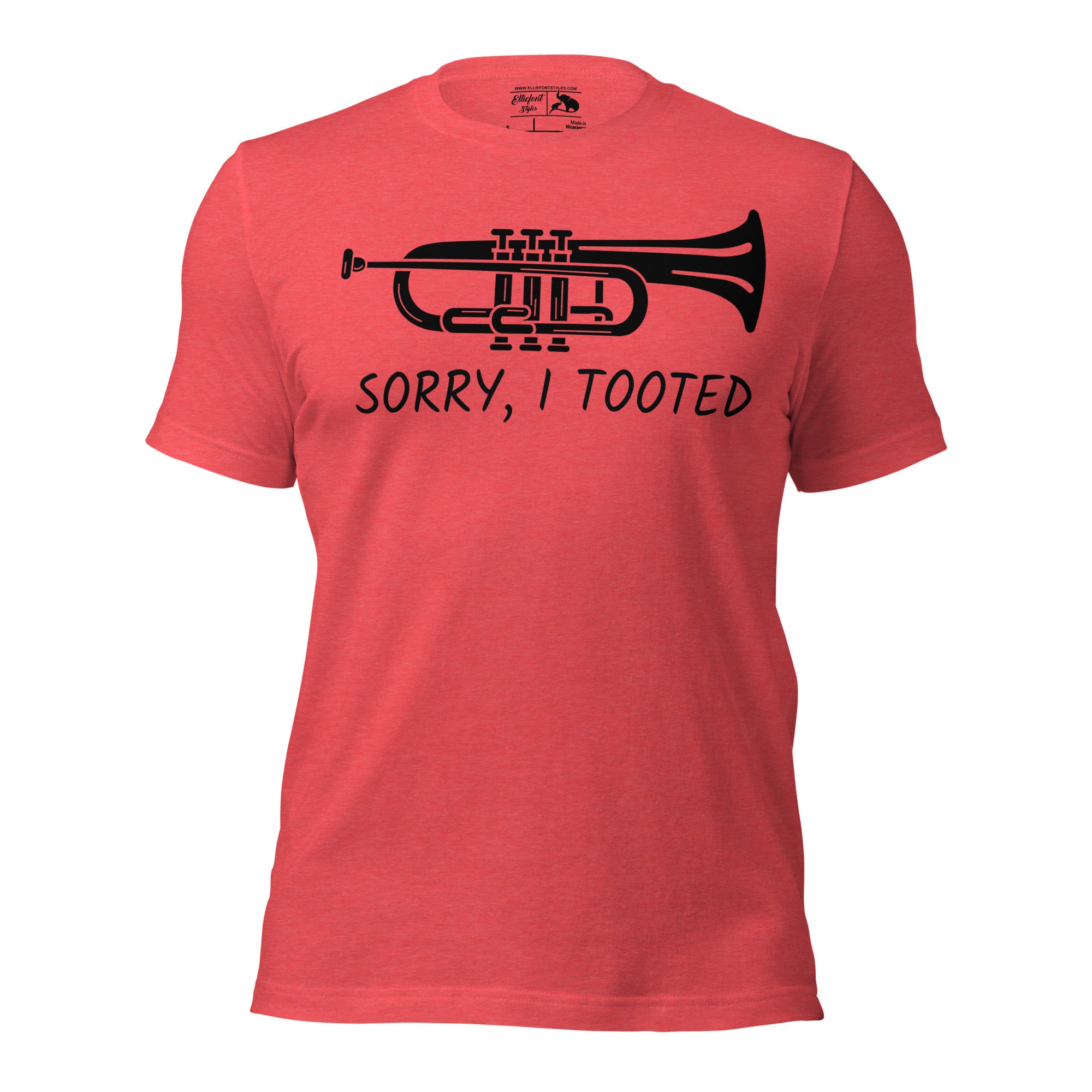 Marching band shirt with trumpet design and humorous saying