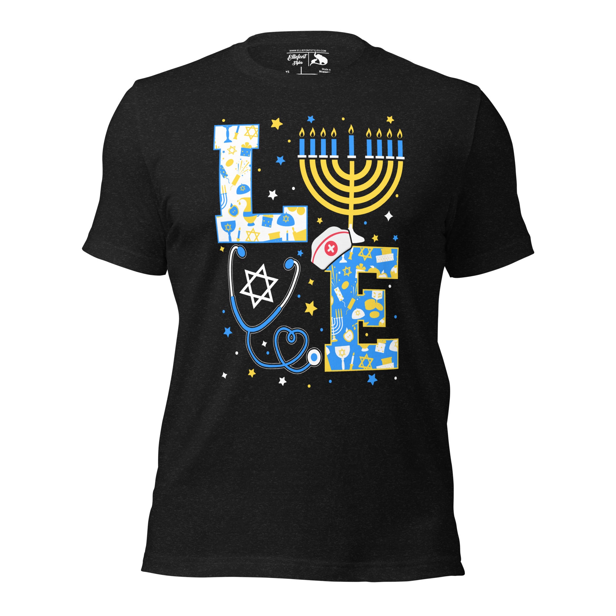 Menorah LOVE shirt with holiday nurse design for Hanukkah season