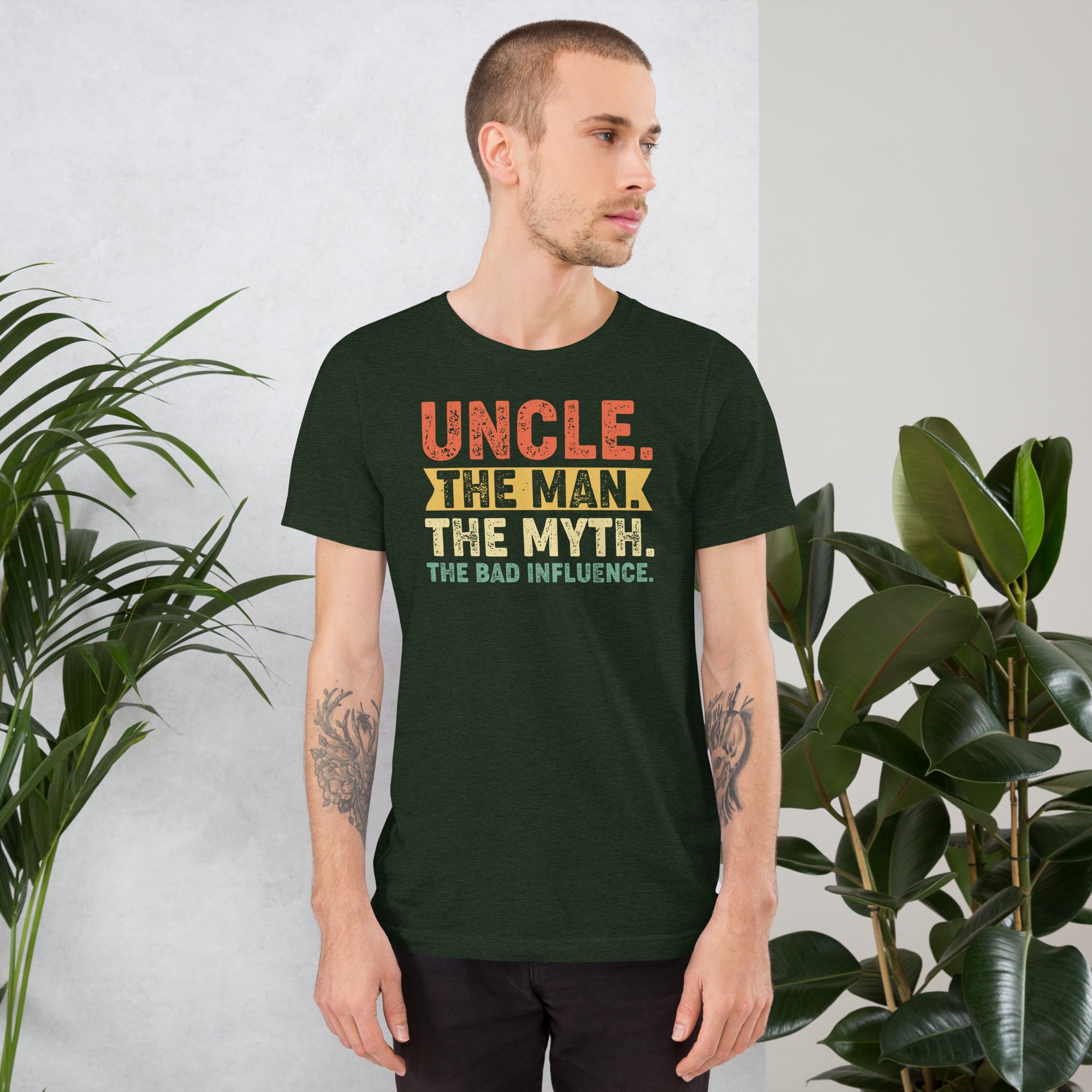 New uncle announcement humor tee with playful statement