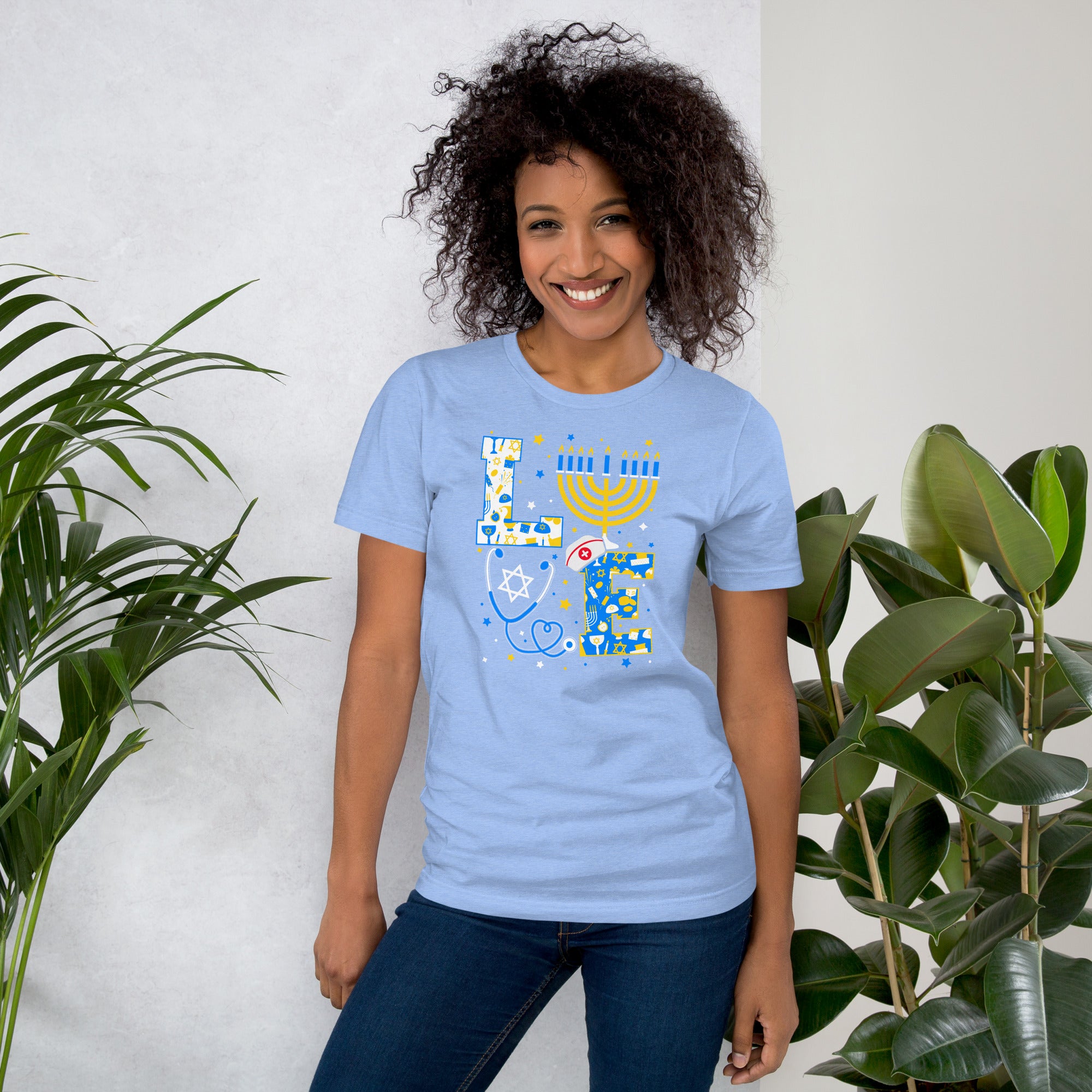 Nurse Hanukkah gift idea LOVE menorah tee for medical staff