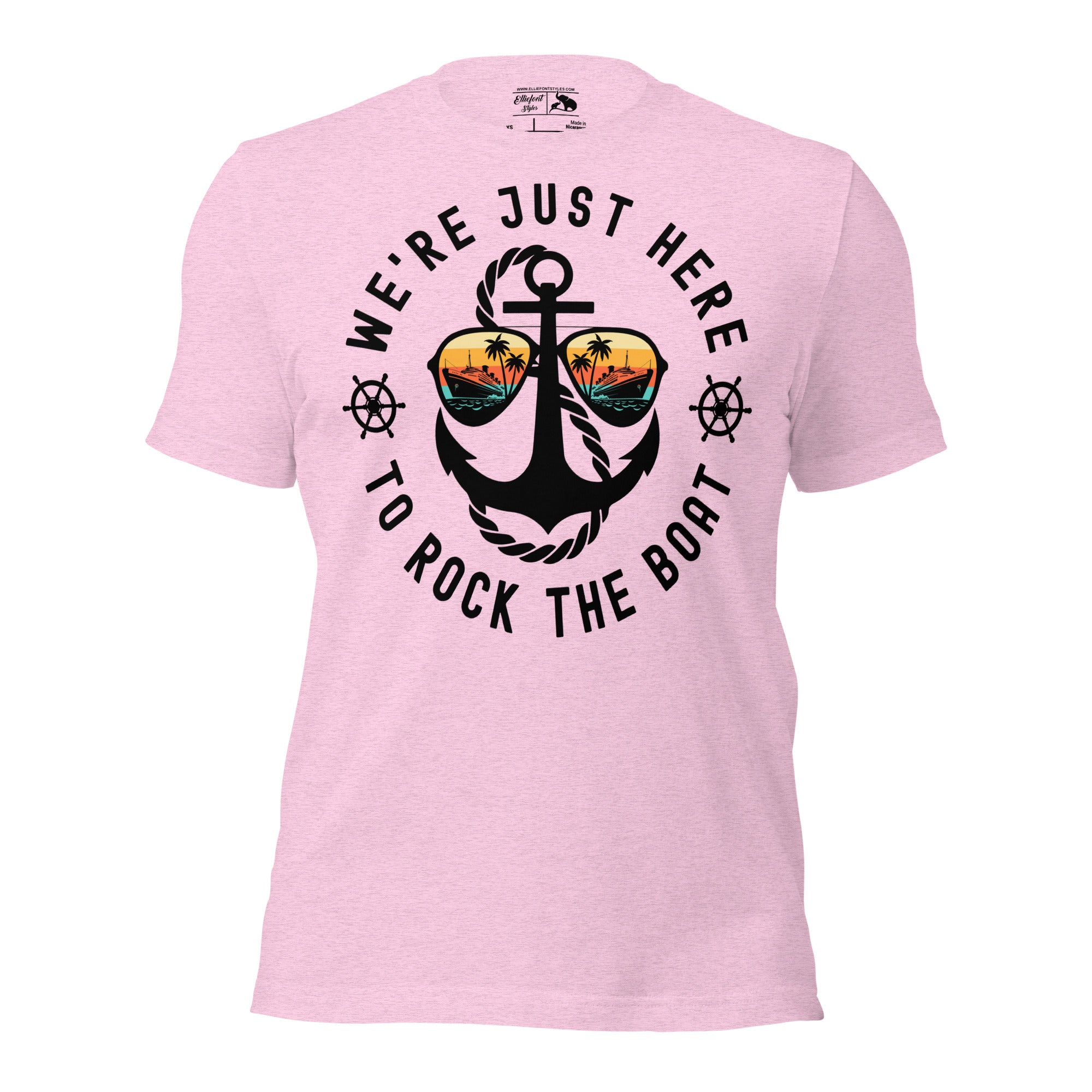 Ocean cruise shirt with Just Here to Rock the Boat funny text