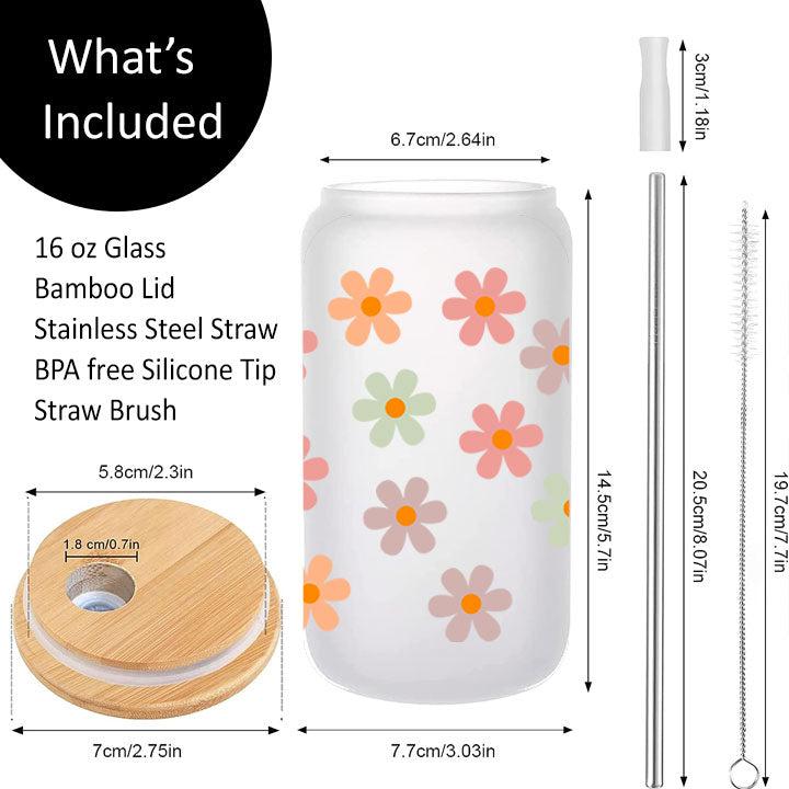 frosted glass tumbler with pastel daisy artwork, ideal gift for birthdays or holidays