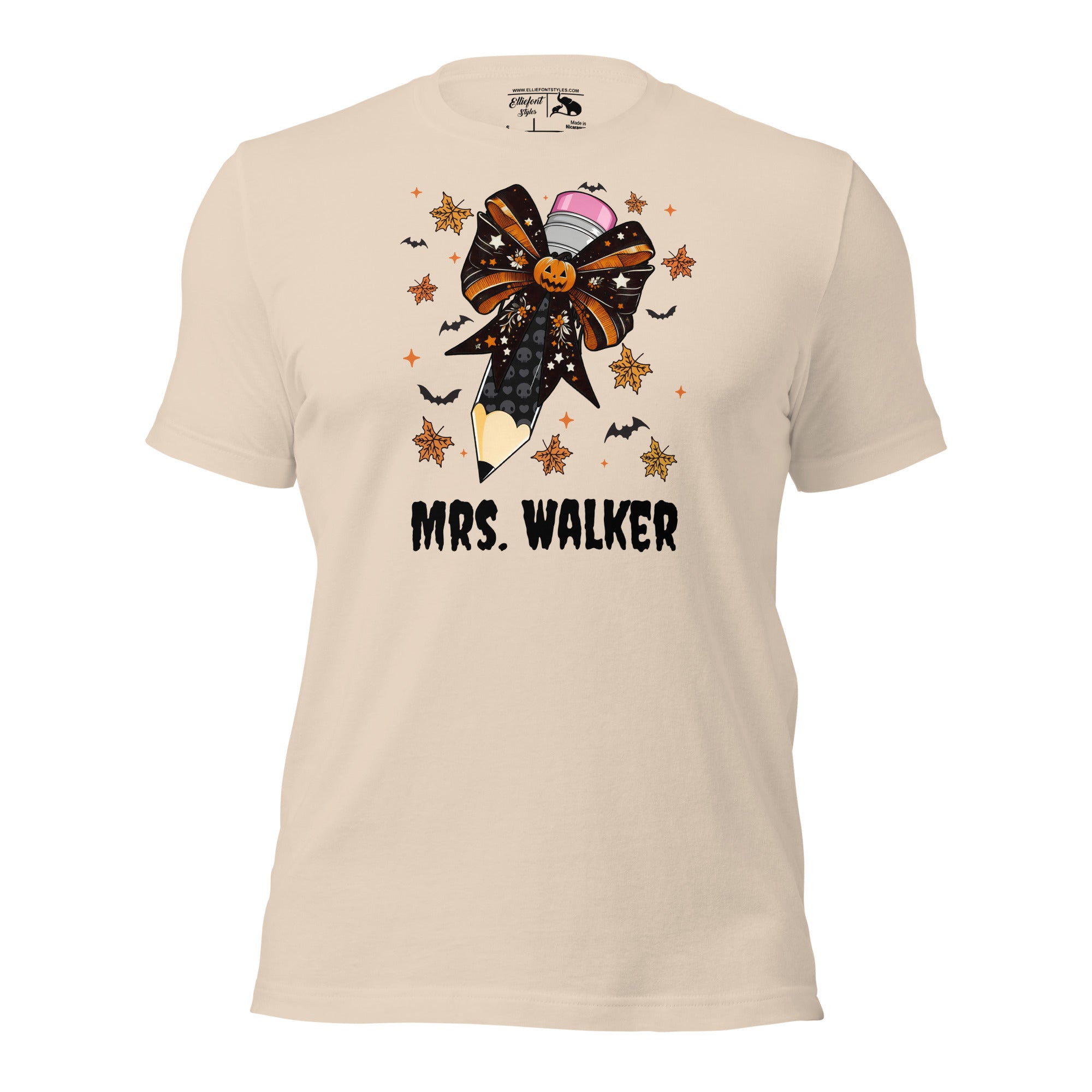 Personalized graphic tee for teachers with Halloween theme
