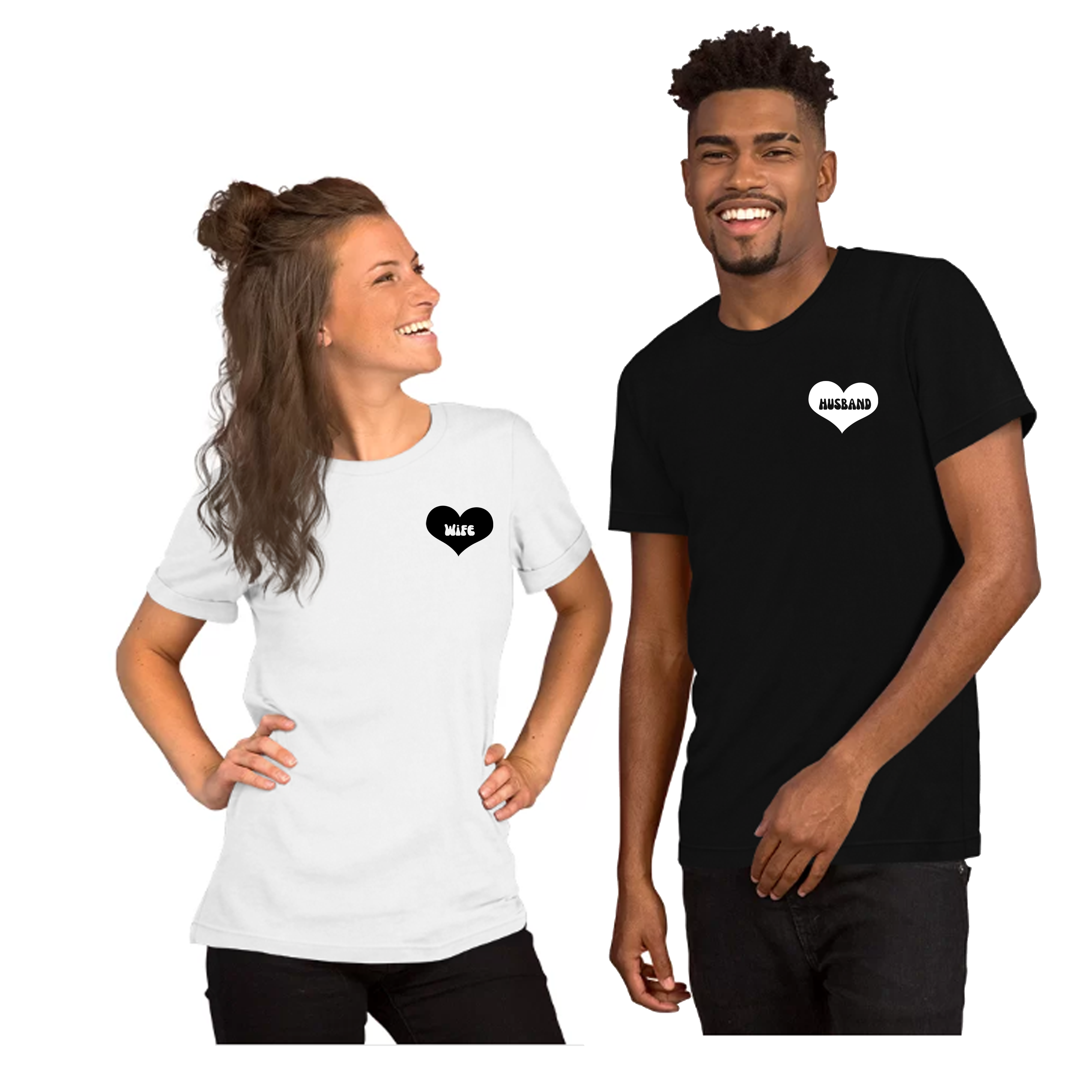 Retro couple shirts styled as rehearsal dinner outfit idea