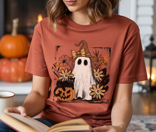 Retro ghost witch hat Halloween shirt with vintage spooky design