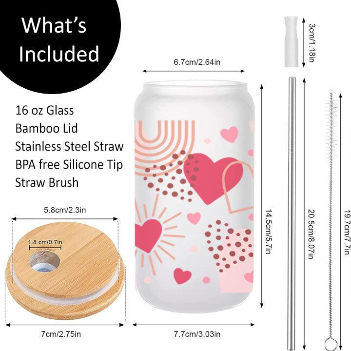 16 oz Libby Glass Can Tumbler with boho Valentine’s hearts, perfect gift for Valentine’s Day or friends.