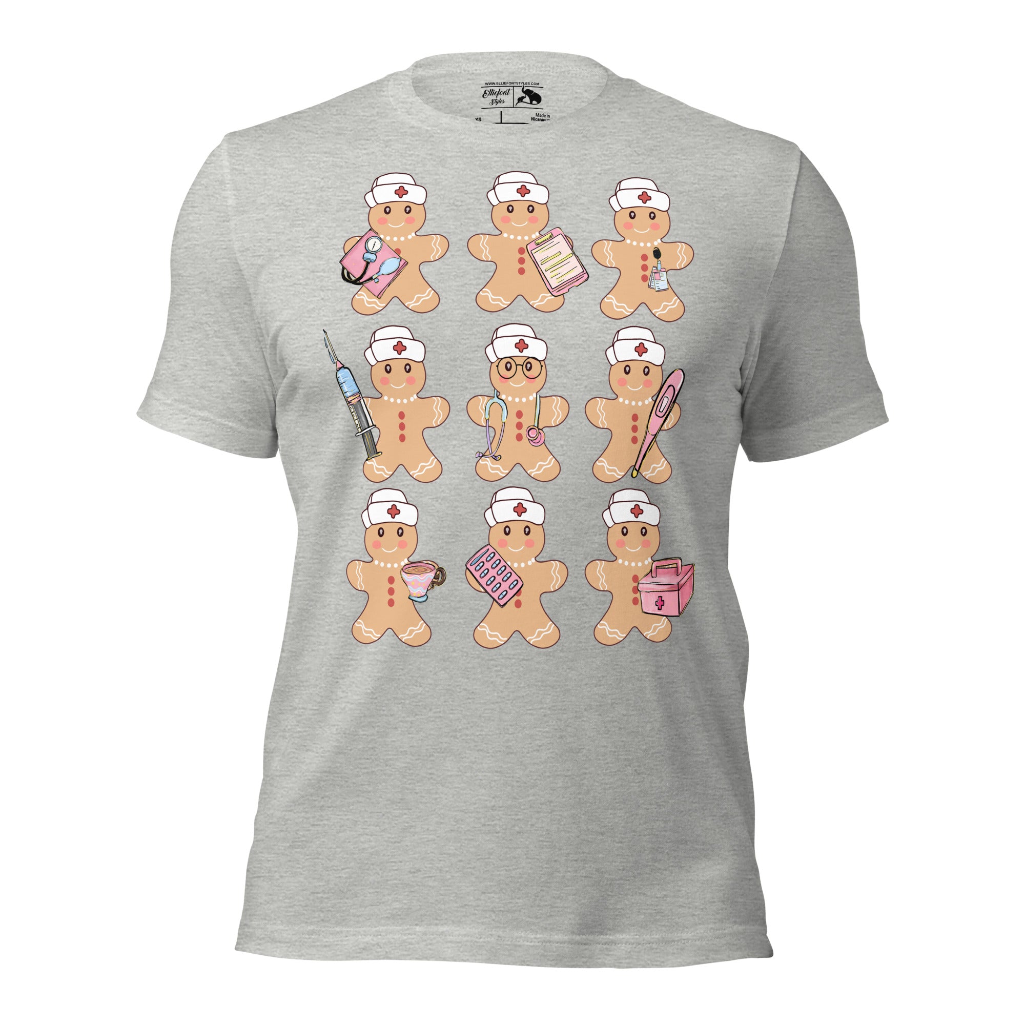 RN nurse Christmas graphic tee with gingerbread men