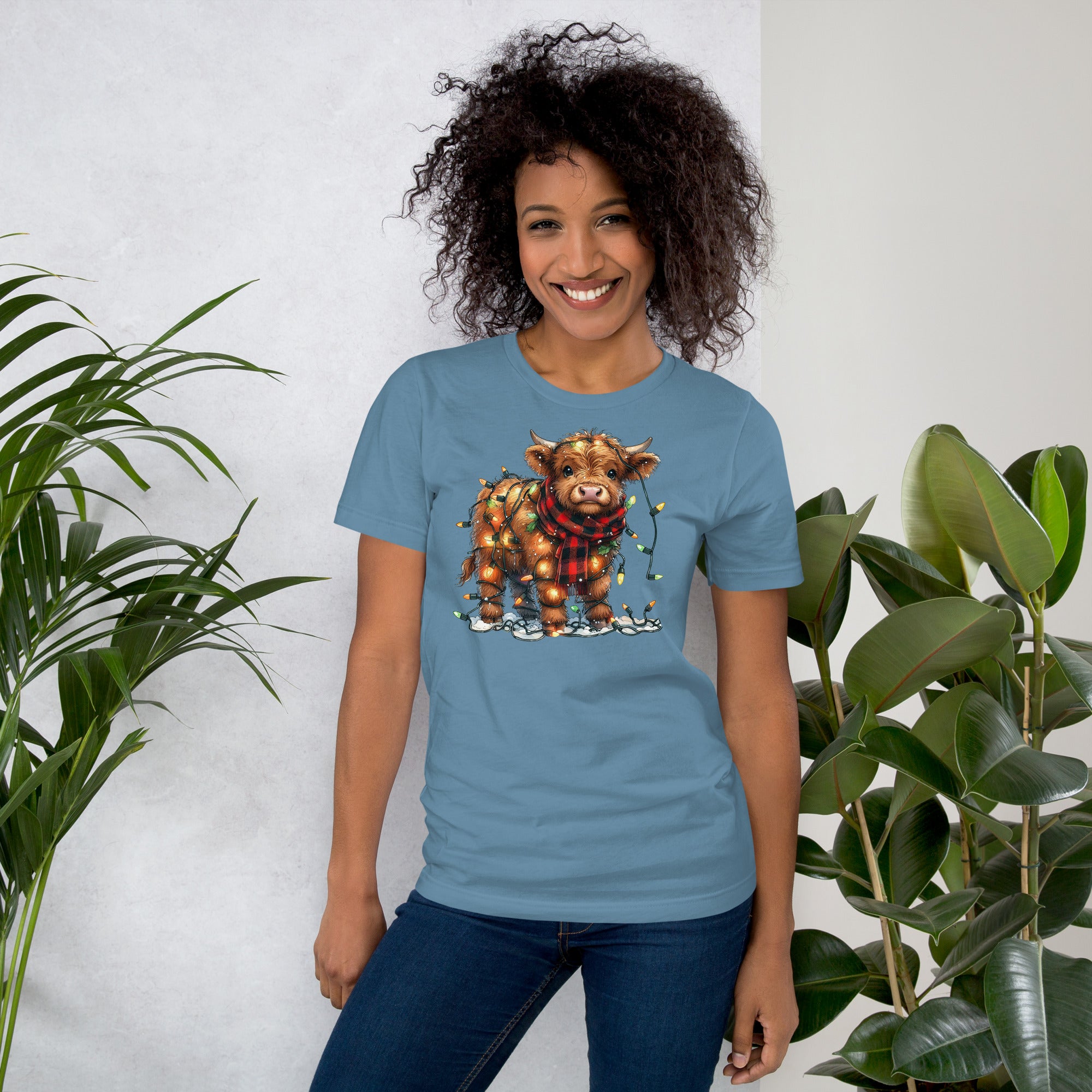 Rustic Highland cow Christmas tee with festive holiday design