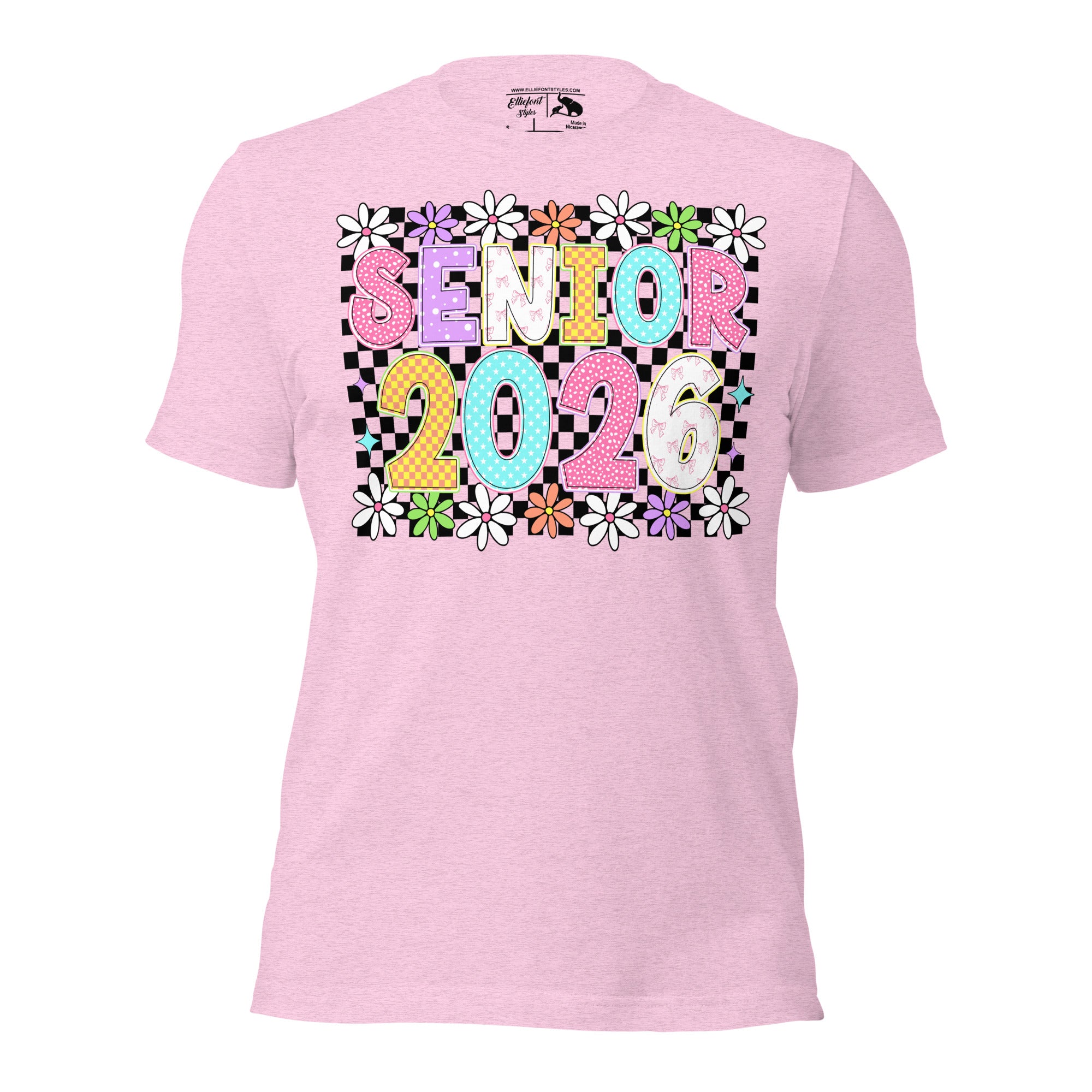 Senior 2026 retro shirt with checkered back graduation tee
