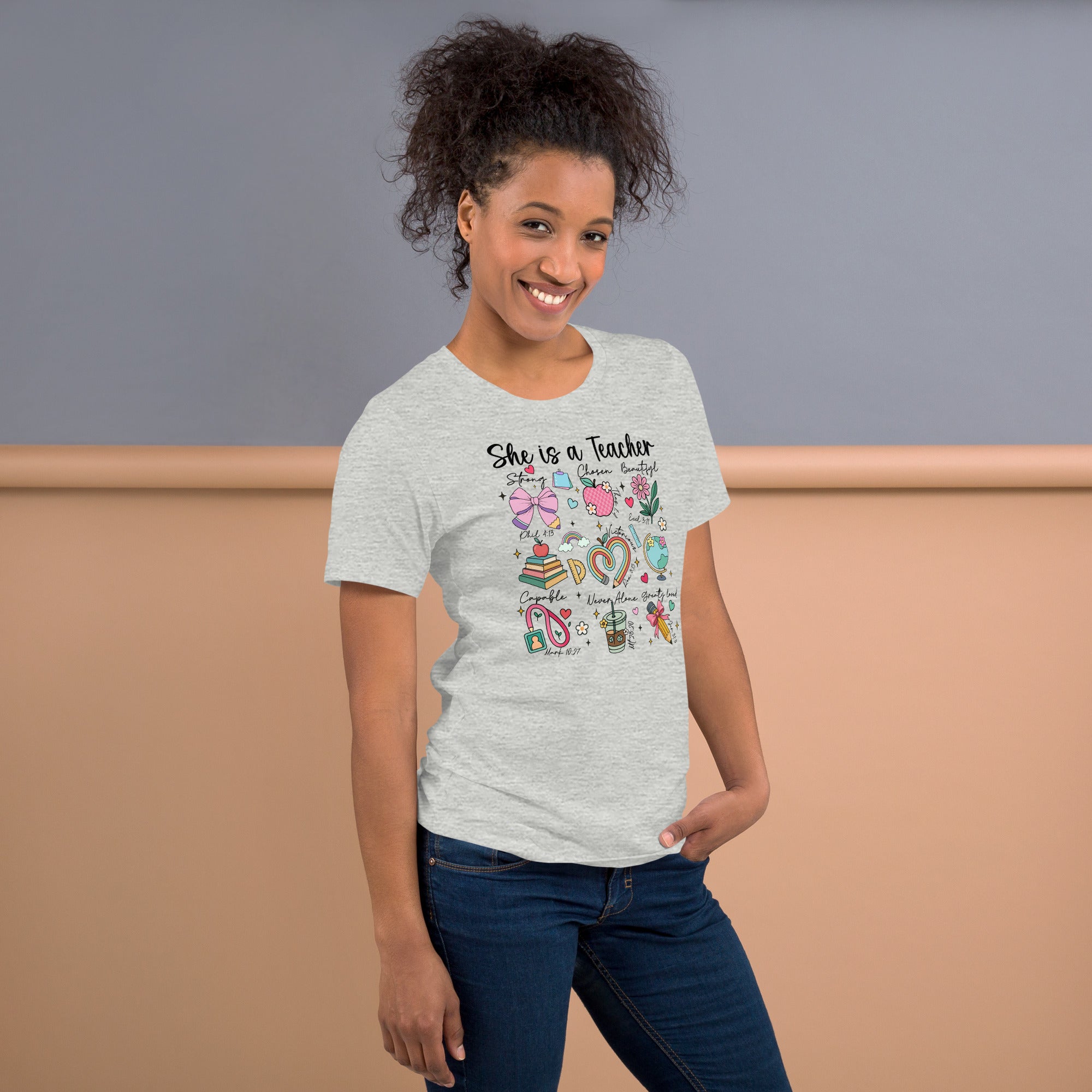 Funny Christian teacher graphic tee with inspiring Bible message