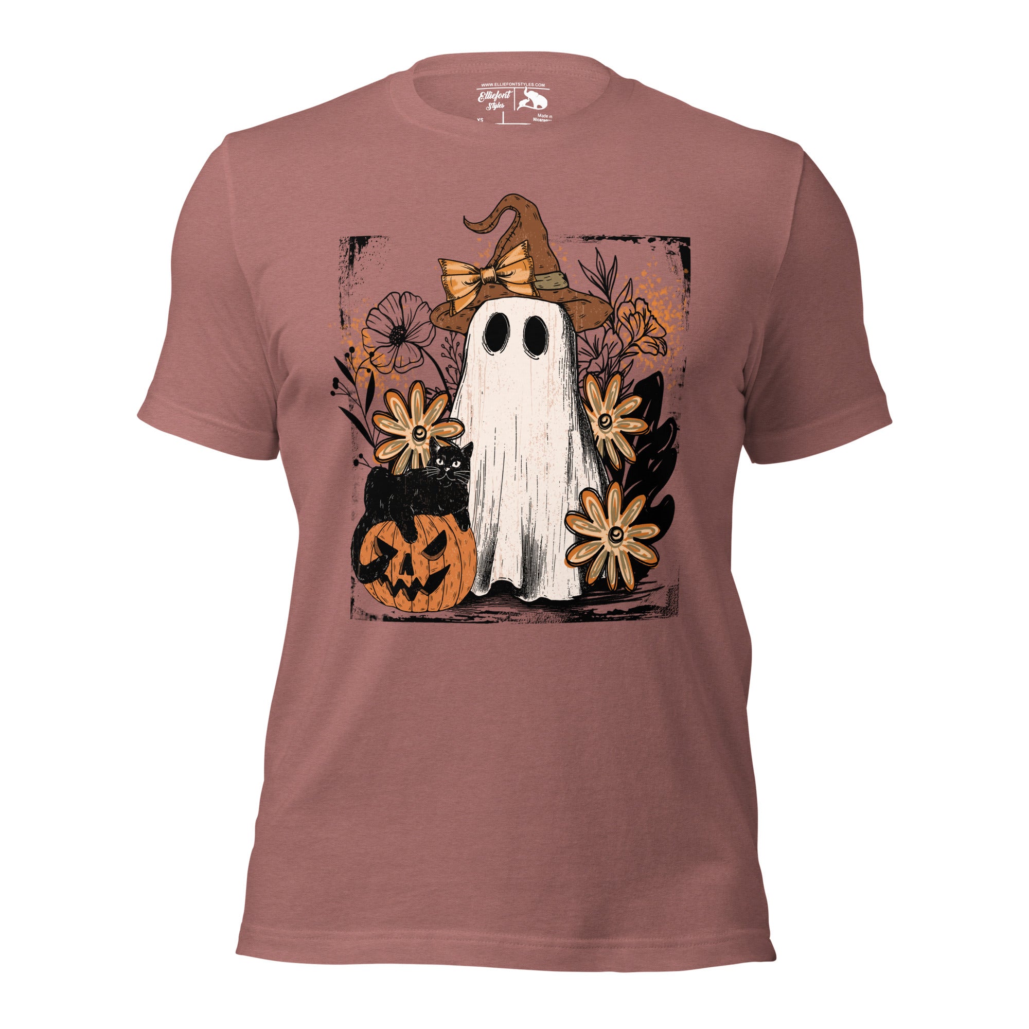 Spooky cute retro ghost t-shirt with witch hat for Halloween outfit