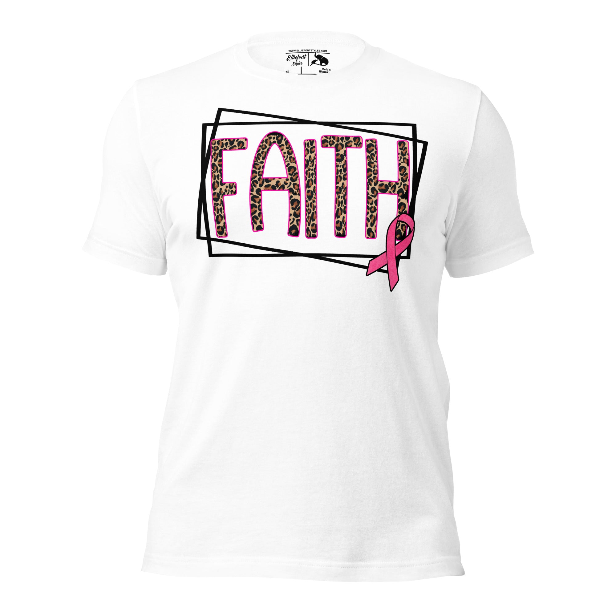 Support shirt featuring Faith text and pink ribbon cancer symbol