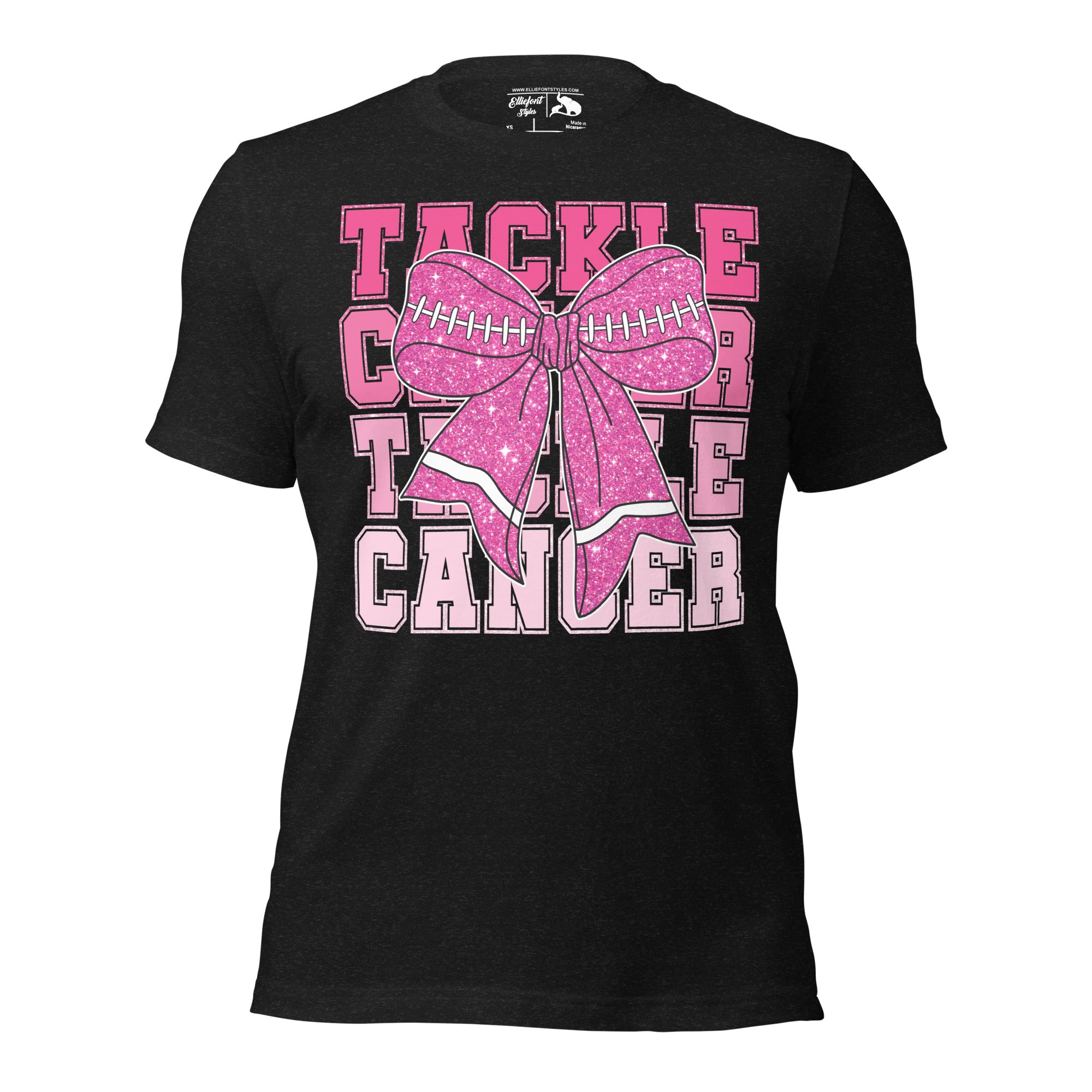 Tackle Cancer shirt with football bow and pink ribbon design