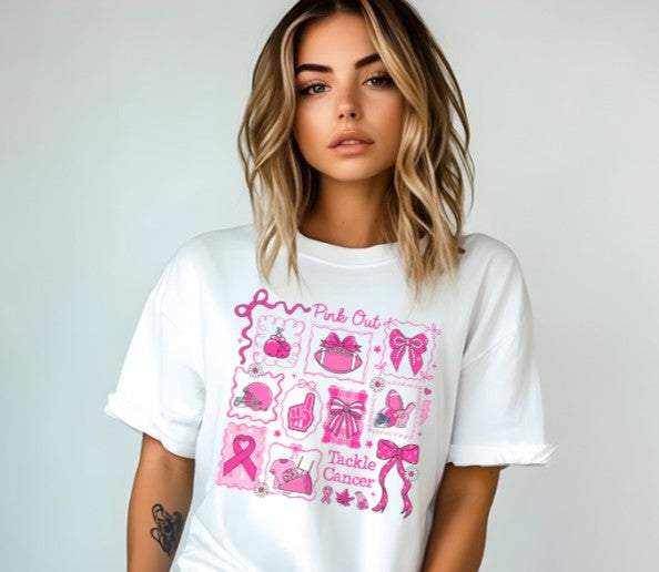 Tackle Cancer shirt with pink ribbons for breast cancer awareness