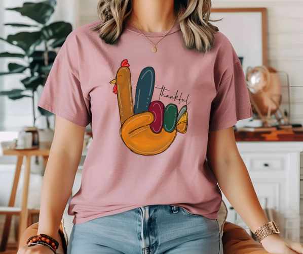 Thankful handprint turkey Thanksgiving shirt with cute fall design