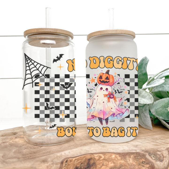 Retro ghost tumbler with playful Halloween phrase, great gift for friends, coworkers, and iced coffee lovers.