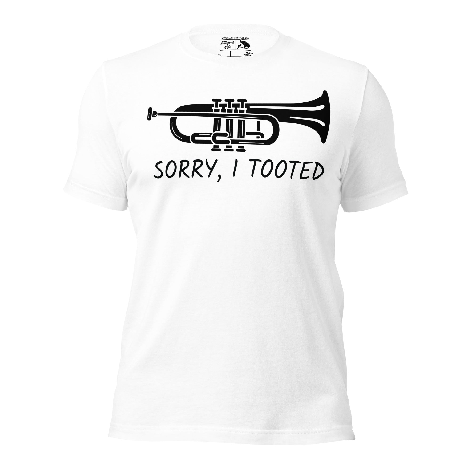 Trumpet player graphic tee with sorry I tooted joke