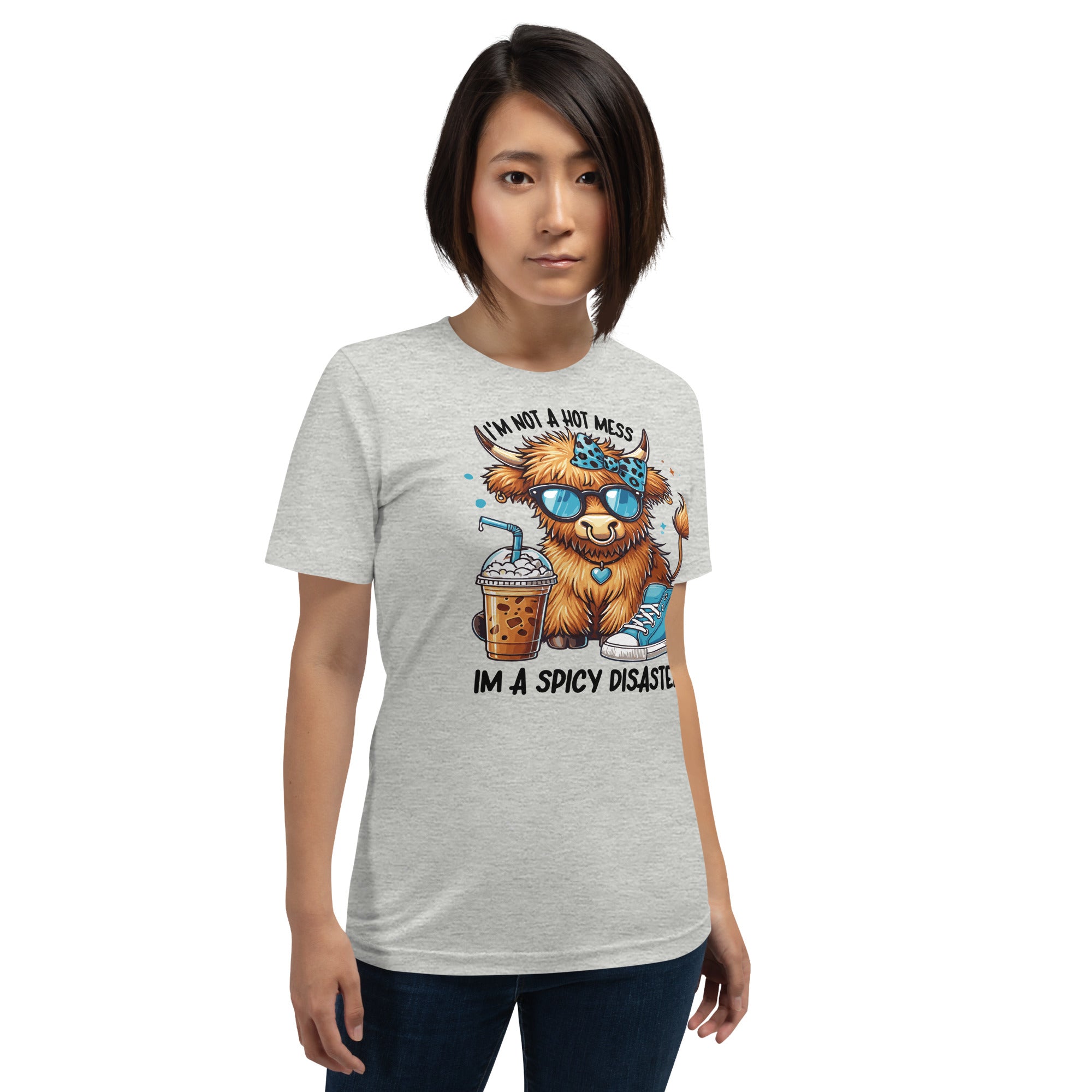 Unique Highland cow shirt featuring funny spicy disaster quote