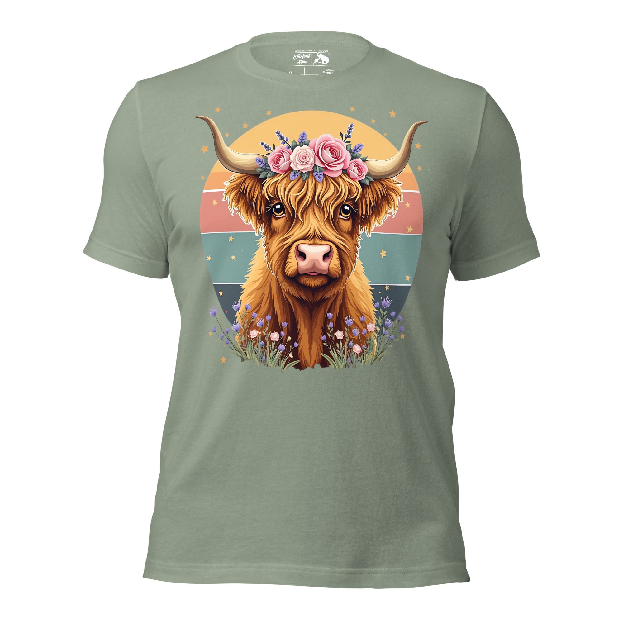 Vintage floral Highland cow shirt for rustic and retro fashion