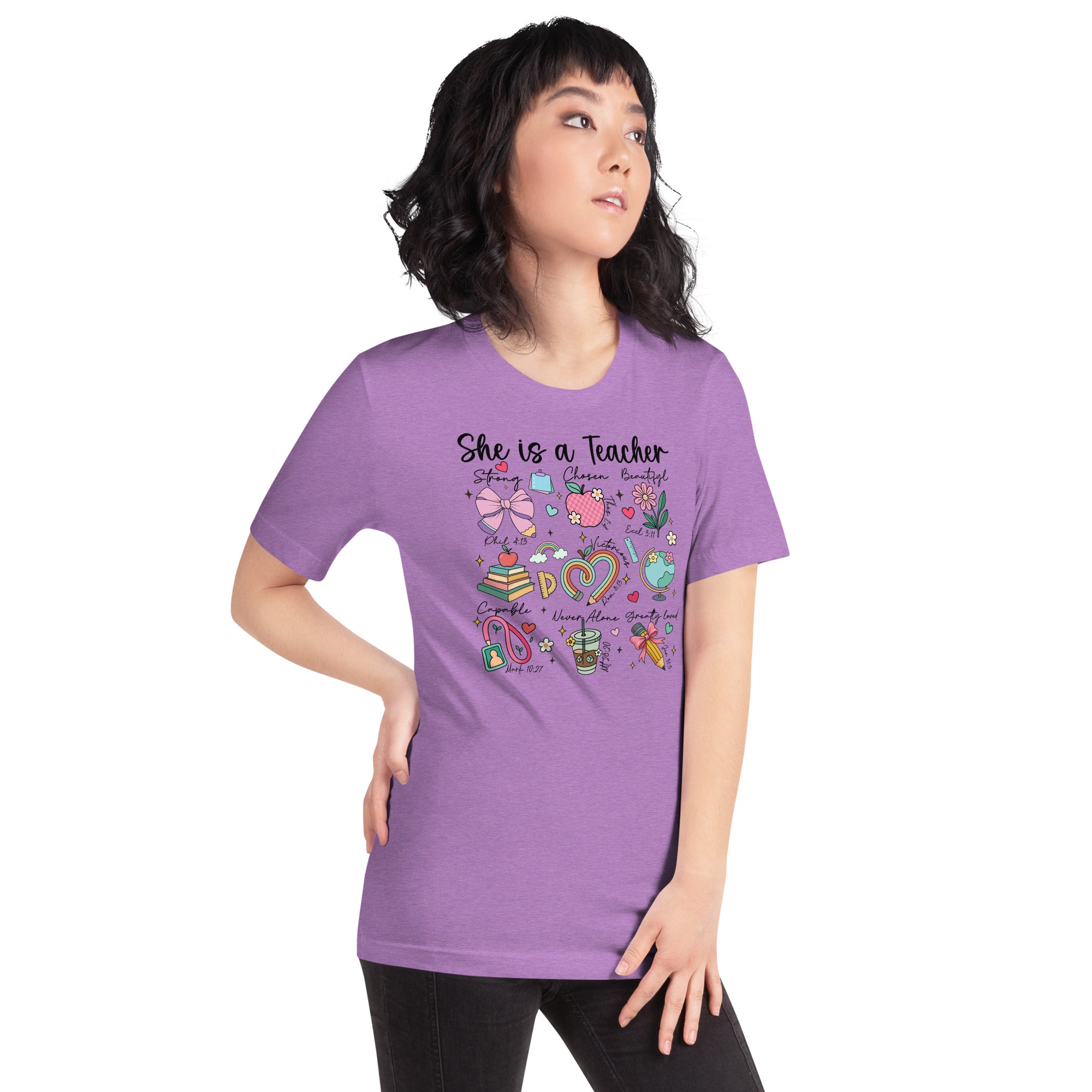 Women’s Christian teacher shirt with croquette graphics and Bible verse