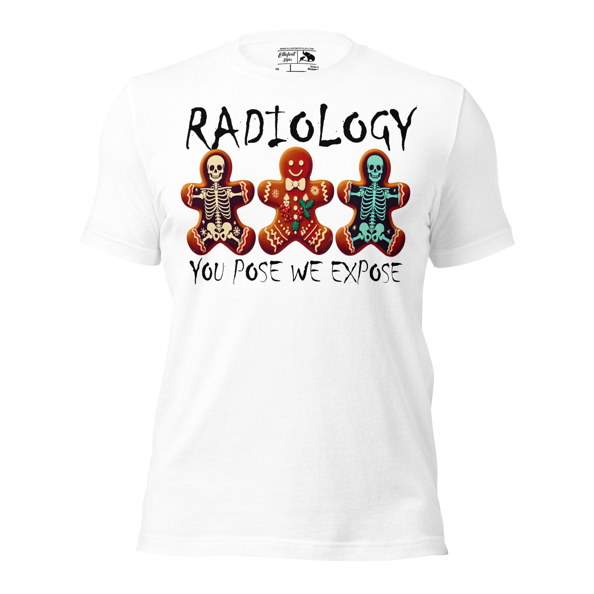 Funny X-ray tech shirt with gingerbread cookies exposed to X-rays
