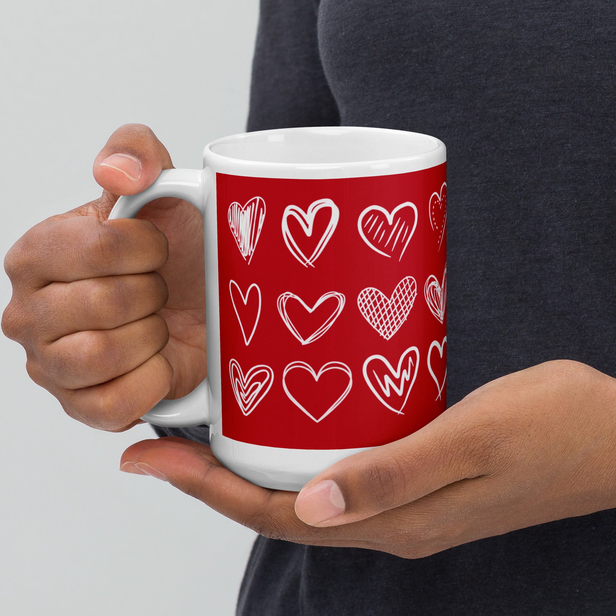 Sketched Hearts Valentine's Day Coffee Mug 15 oz. White