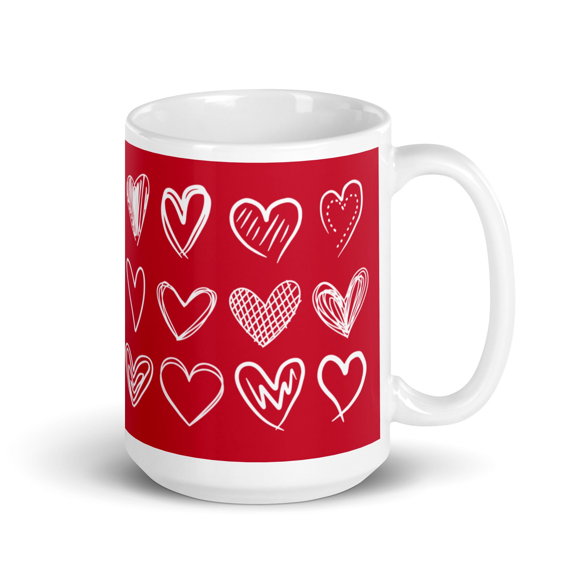 Sketched Hearts Valentine's Day Coffee Mug 15 oz. White