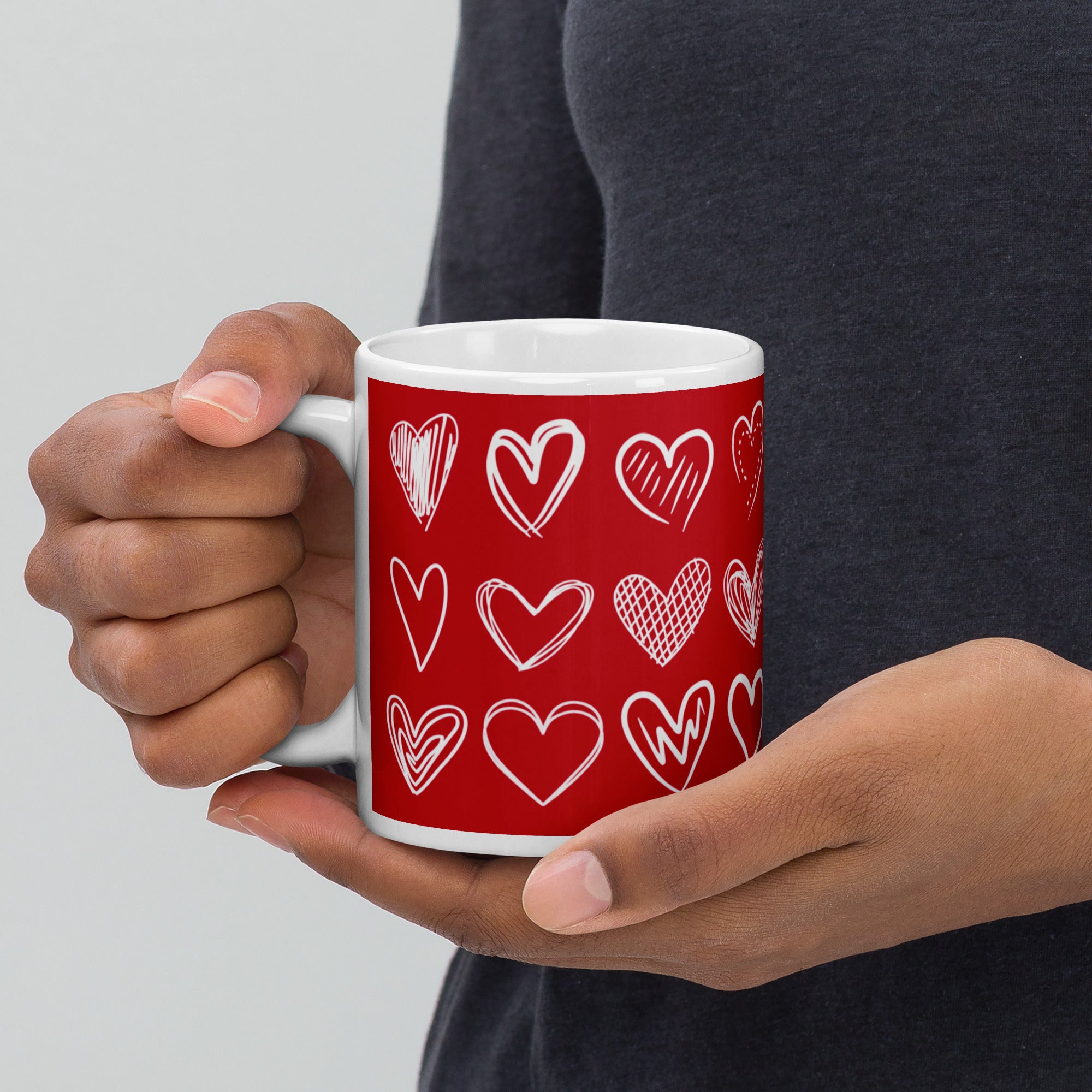 Sketched Hearts Valentine's Day Coffee Mug 11 oz. White
