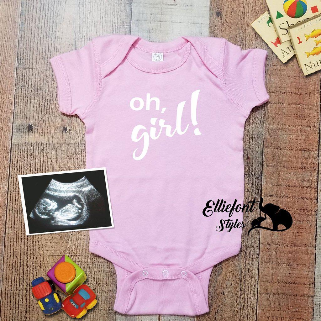 Oh, girl! Pregnancy Announcement Gender Reveal Infant One Piece Bodysuit Onesie