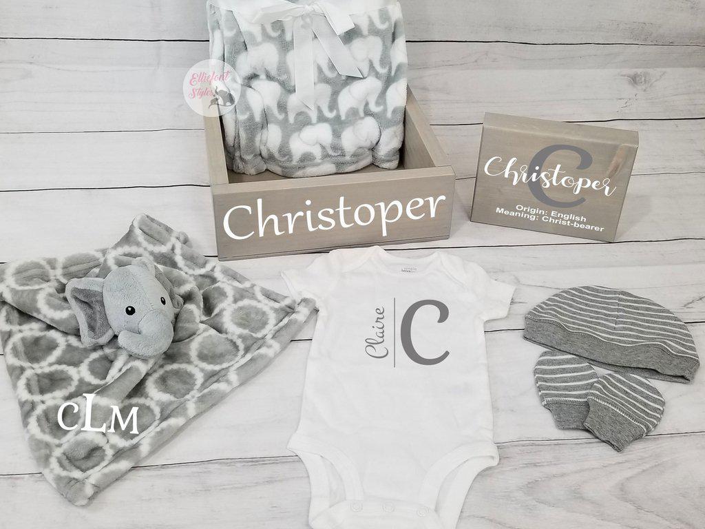 Personalized Baby Gift Set Box | Elephant Nursery | Baby Shower Gift Set - Elliefont Styles