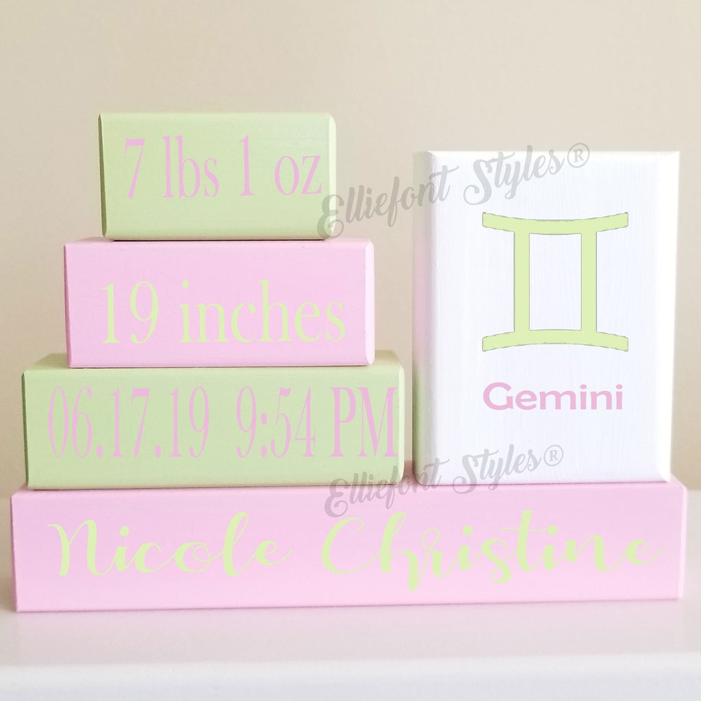 Baby Zodiac Birth Stats Wooden Block Set | Personalized Baby Gift Keepsake
