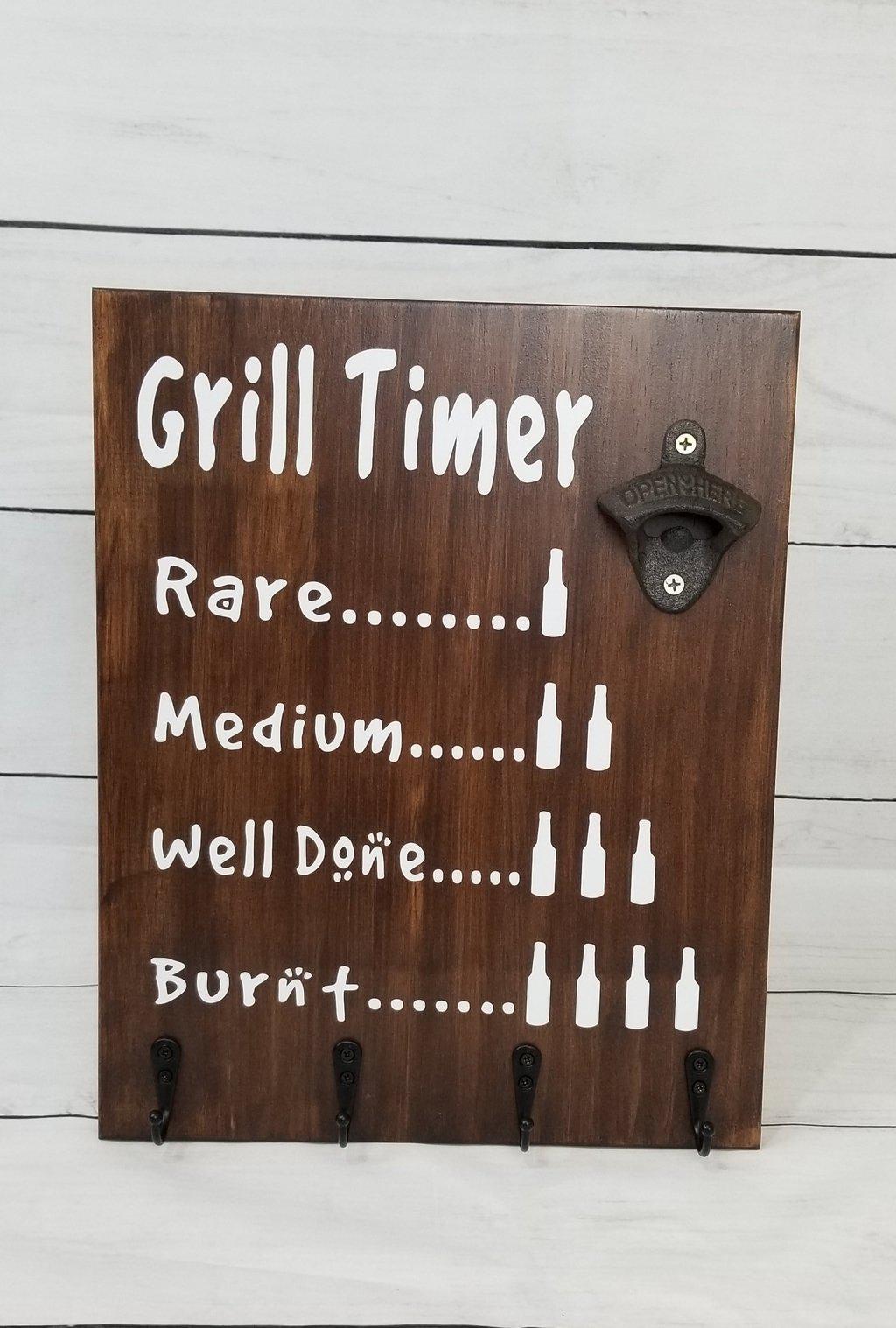 Grill Timer Beer Wood Sign Tool Rack - Elliefont Styles
