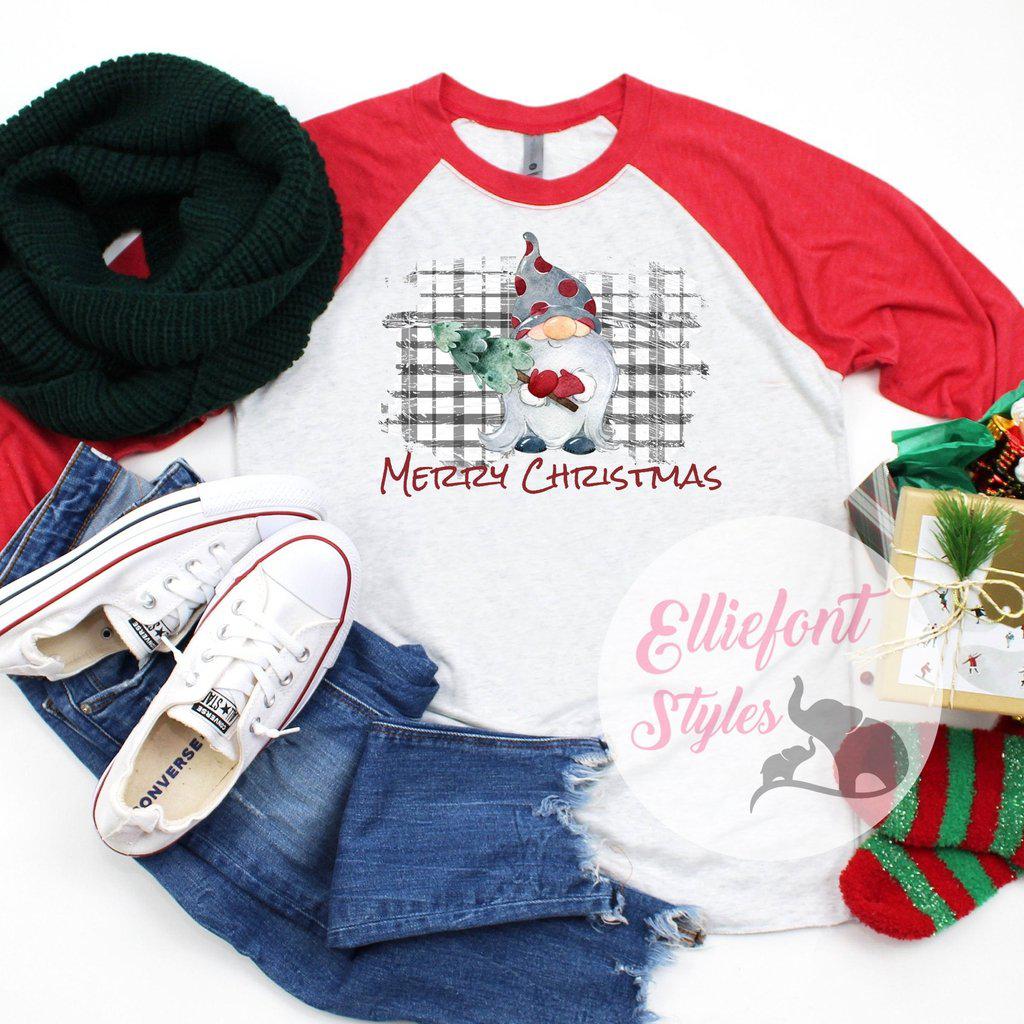 Gnome Merry Christmas Shirt Raglan Baseball Tee Shirt Christmas Holiday - Elliefont Styles