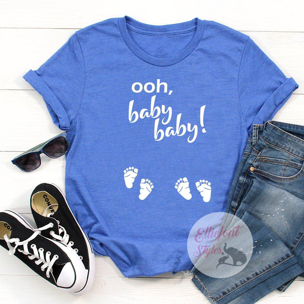 Ooh, baby baby! Twins Pregnancy Announcement Gender Reveal Tee Shirt - Elliefont Styles