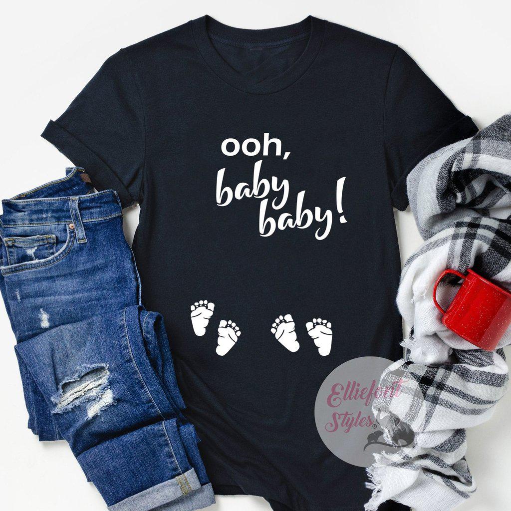 Ooh, baby baby! Twins Pregnancy Announcement Gender Reveal Tee Shirt - Elliefont Styles
