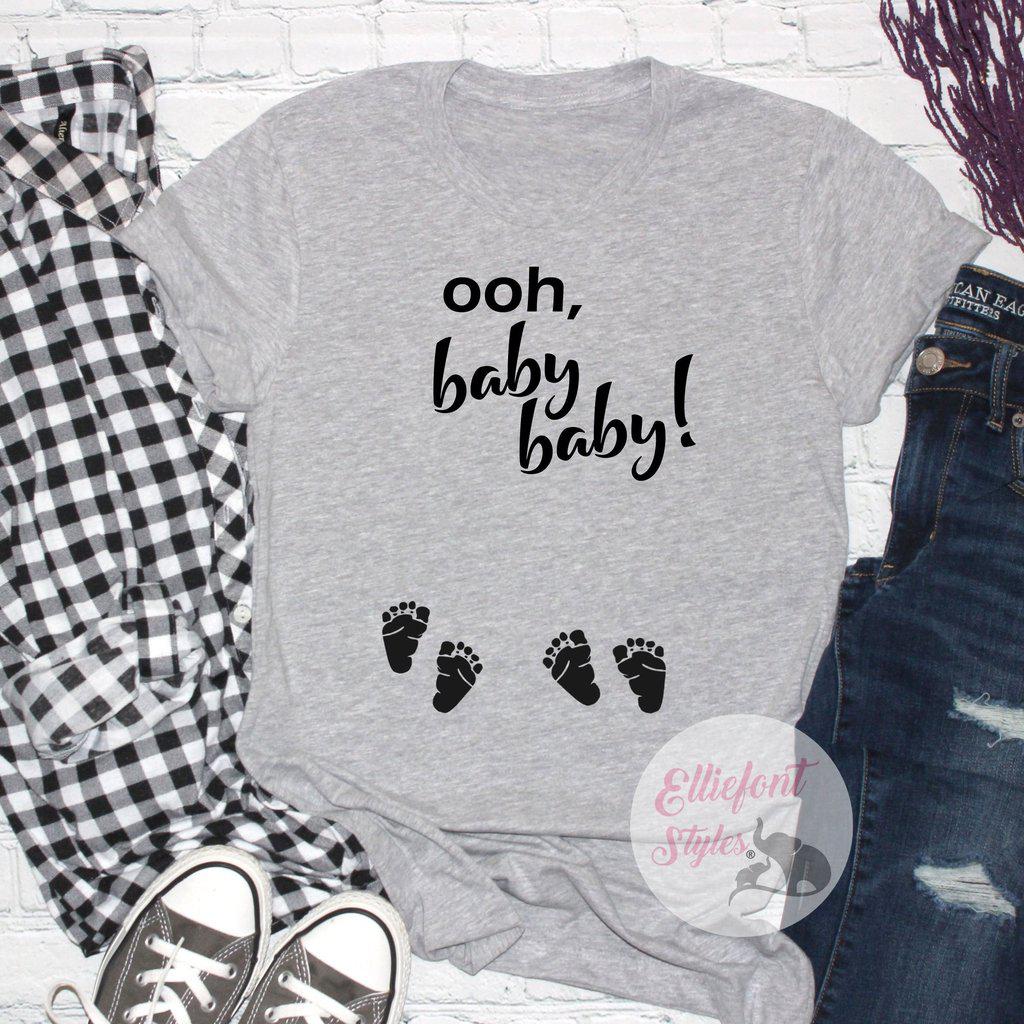 Ooh, baby baby! Twins Pregnancy Announcement Gender Reveal Tee Shirt - Elliefont Styles