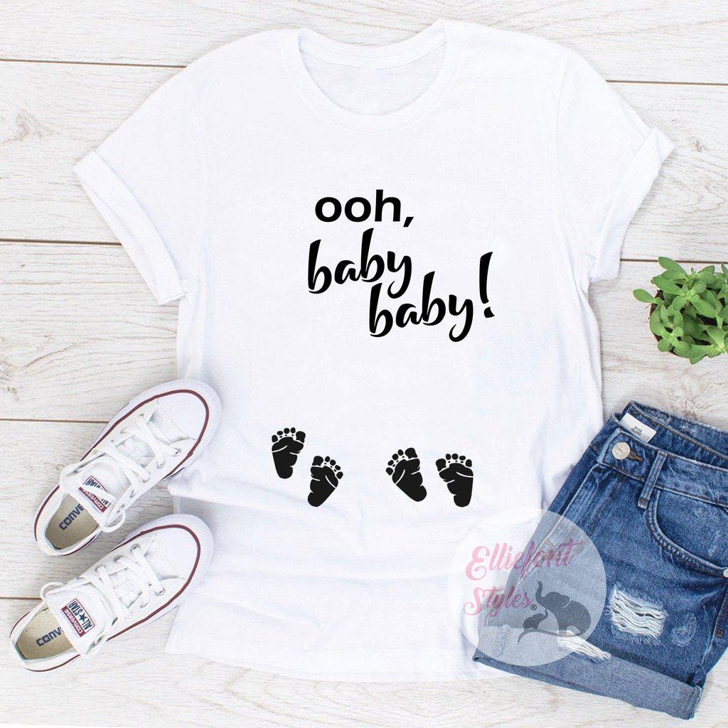 Ooh, baby baby! Twins Pregnancy Announcement Gender Reveal Tee Shirt - Elliefont Styles