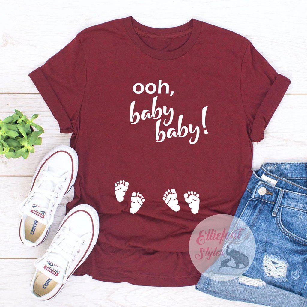 Ooh, baby baby! Twins Pregnancy Announcement Gender Reveal Tee Shirt - Elliefont Styles