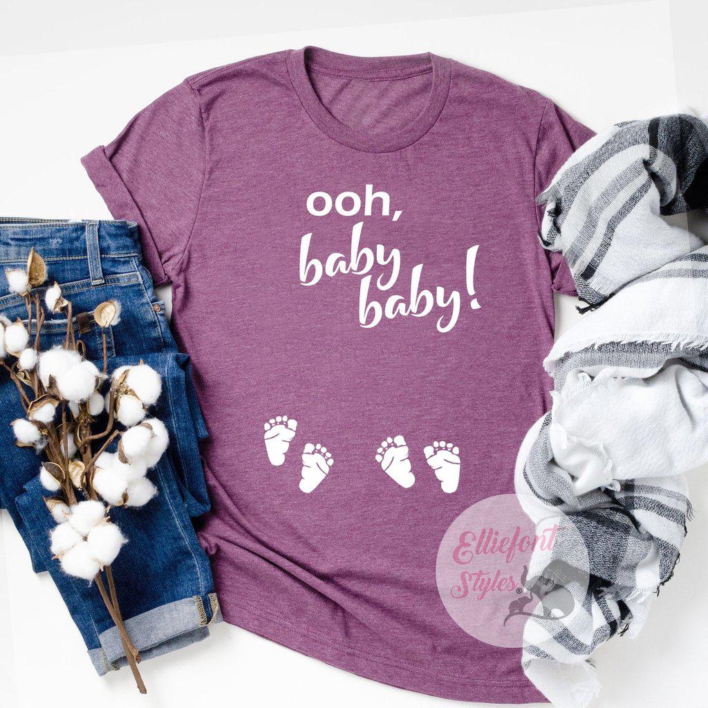 Ooh, baby baby! Twins Pregnancy Announcement Gender Reveal Tee Shirt - Elliefont Styles